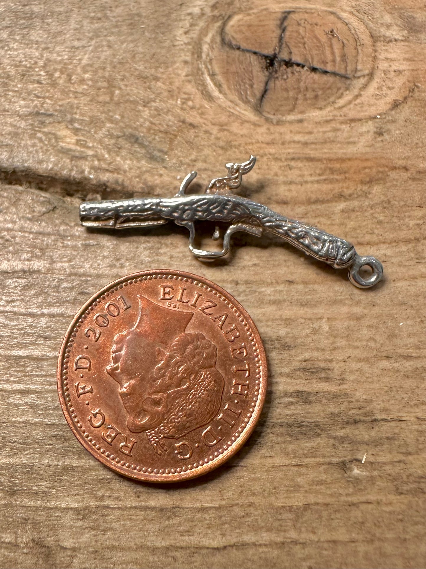 Vintage Revolver Engraved 925 Silver Charm Pendant