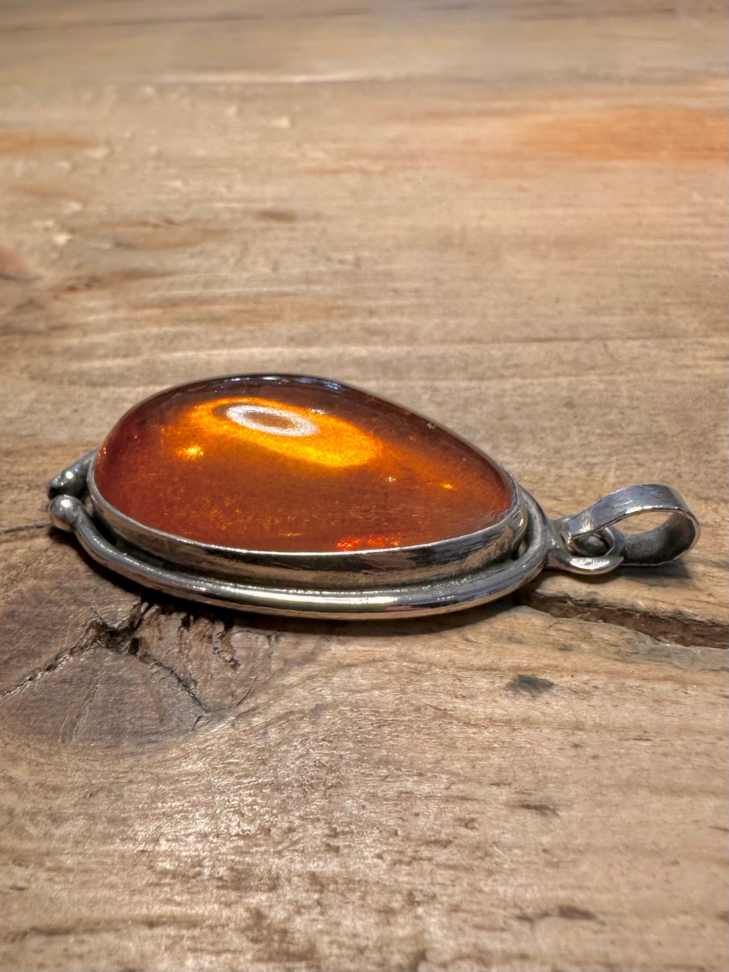 Vintage Elongated Amber 925 Silver Pendant