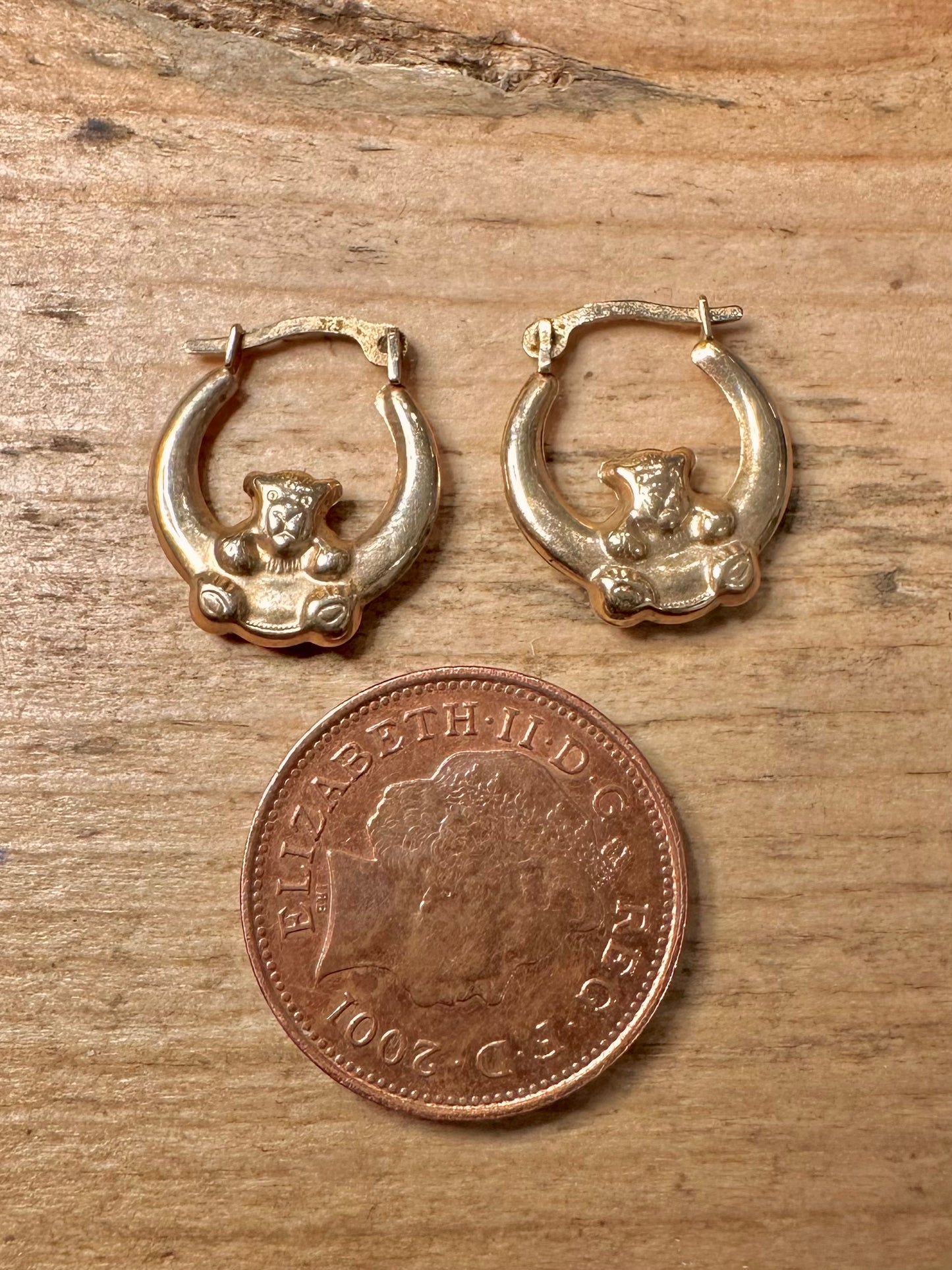 Vintage 9ct Gold Teddy Bear Hoops 375 Earrings