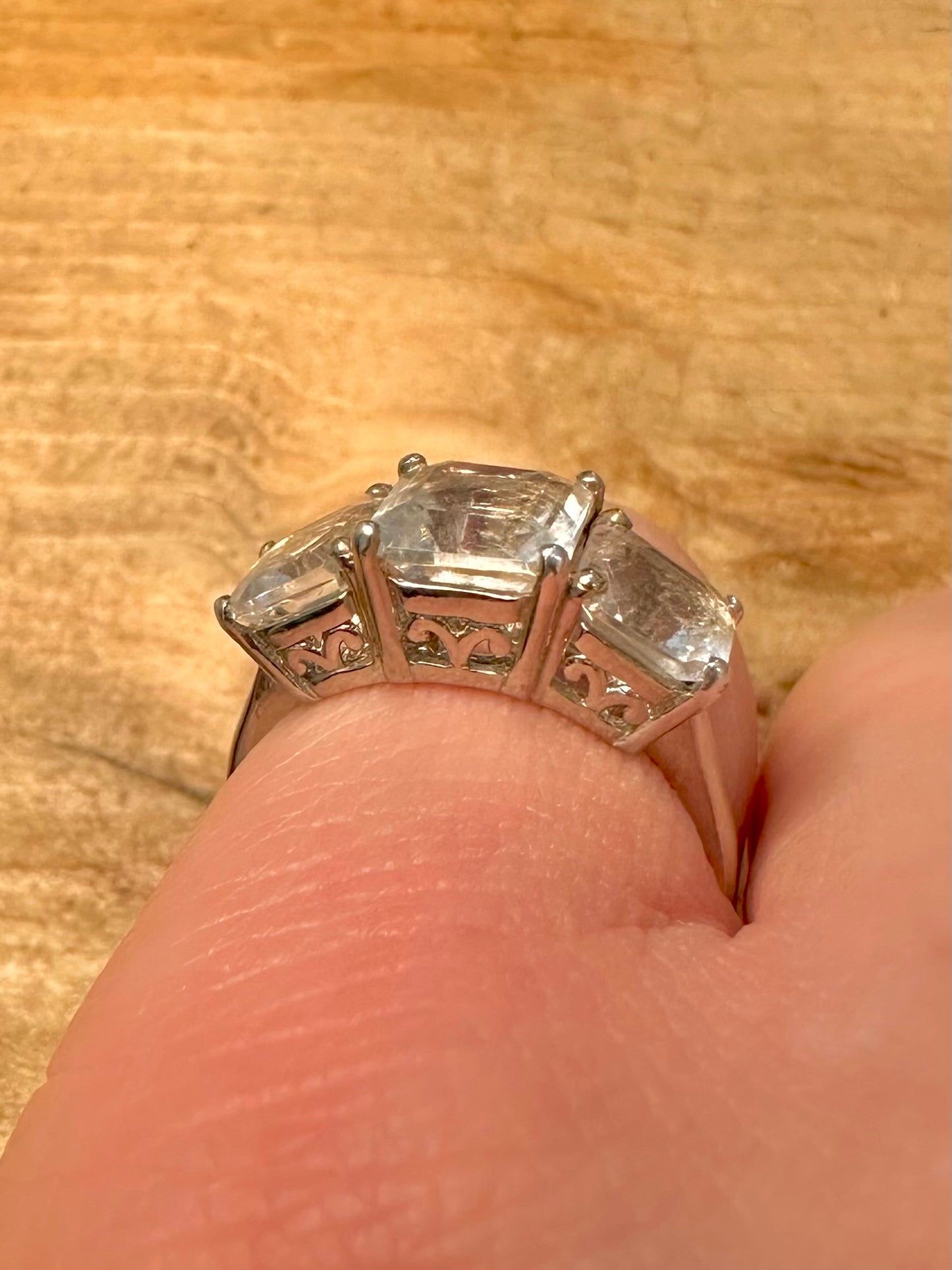 Vintage Square CZ Trilogy 925 Silver Size M1/2 Ring
