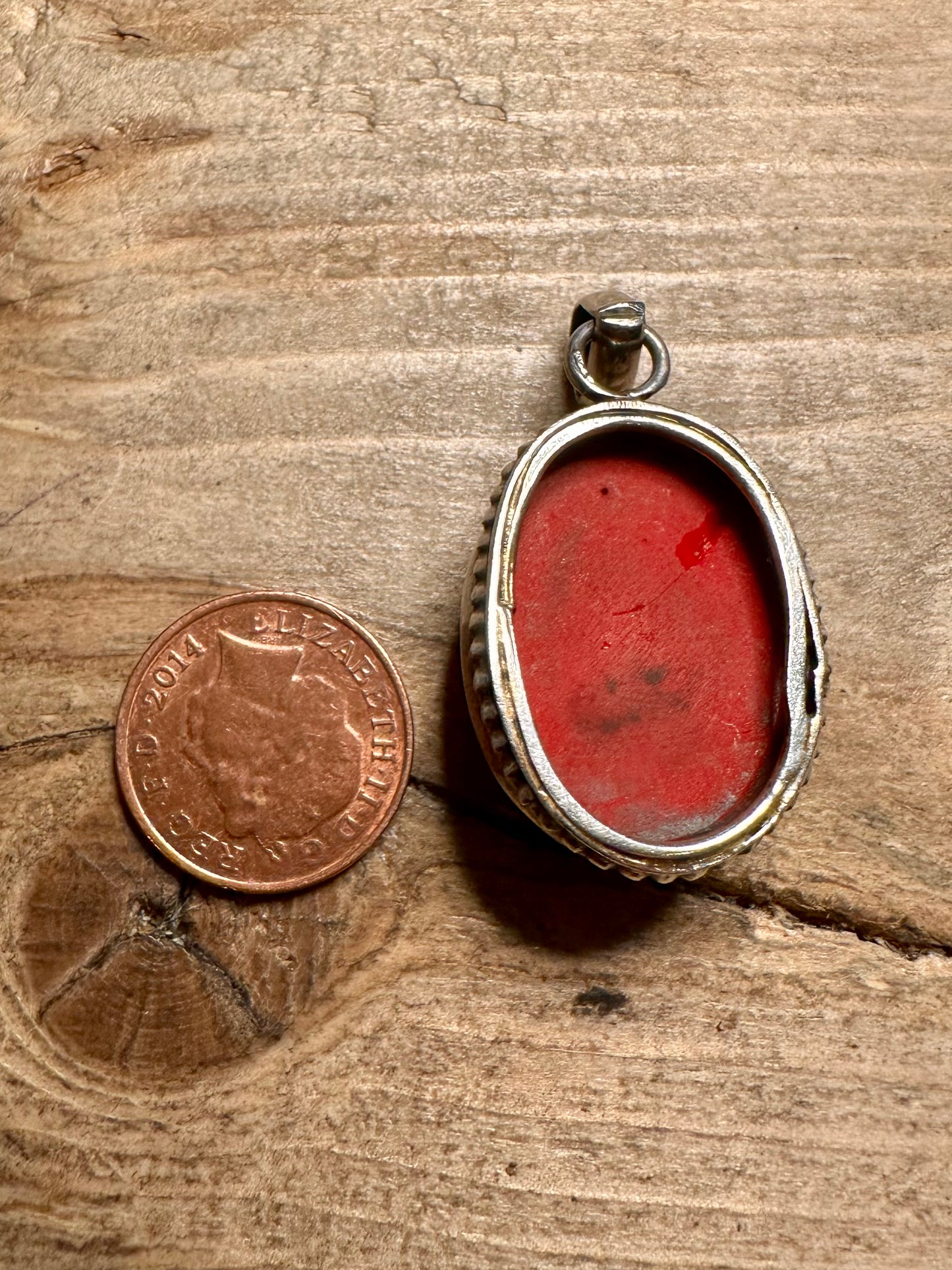 Vintage Oval Red Stone 925 Silver Pendant