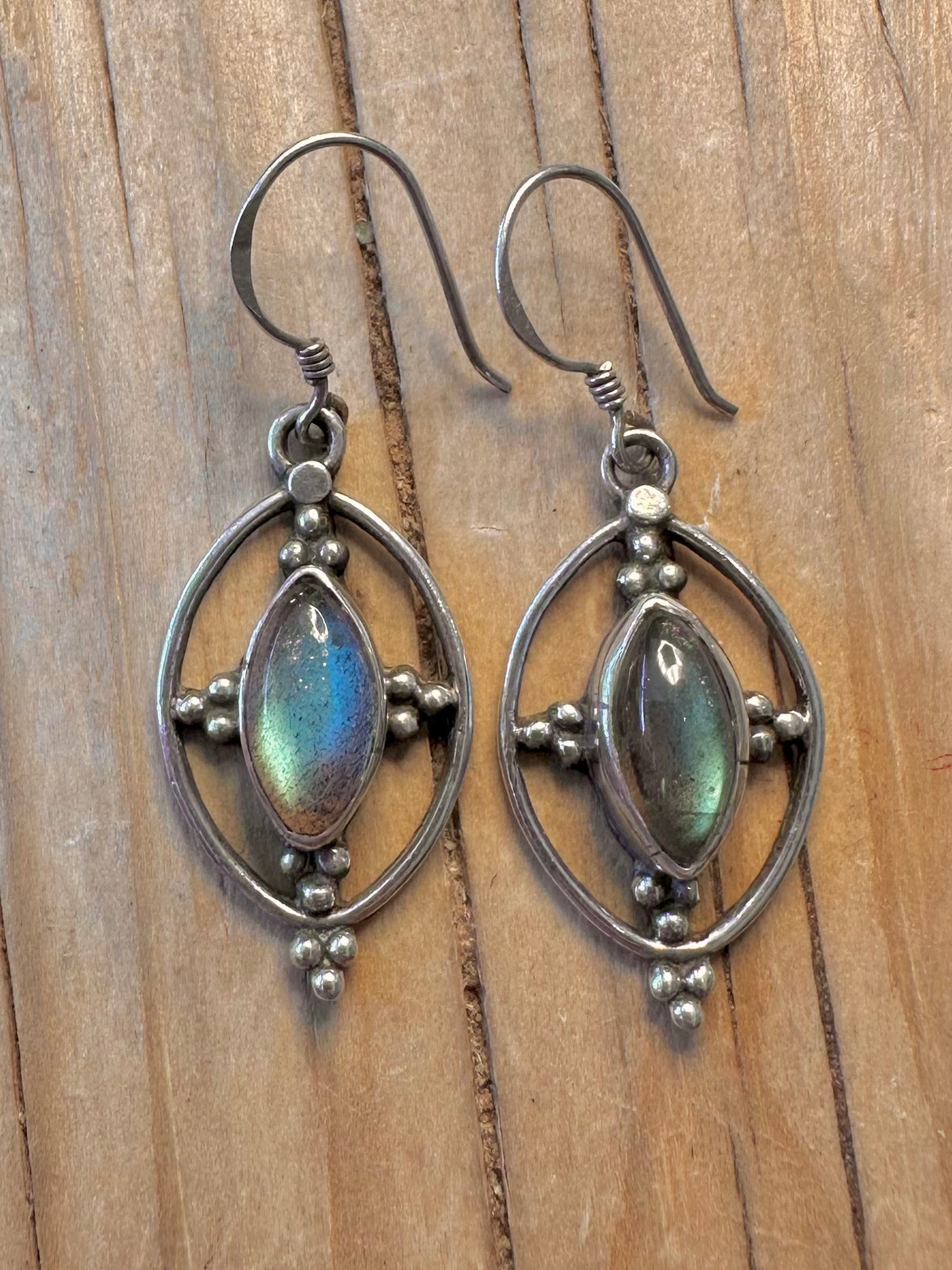 Vintage Ornate Labradorite 925 Silver Earrings