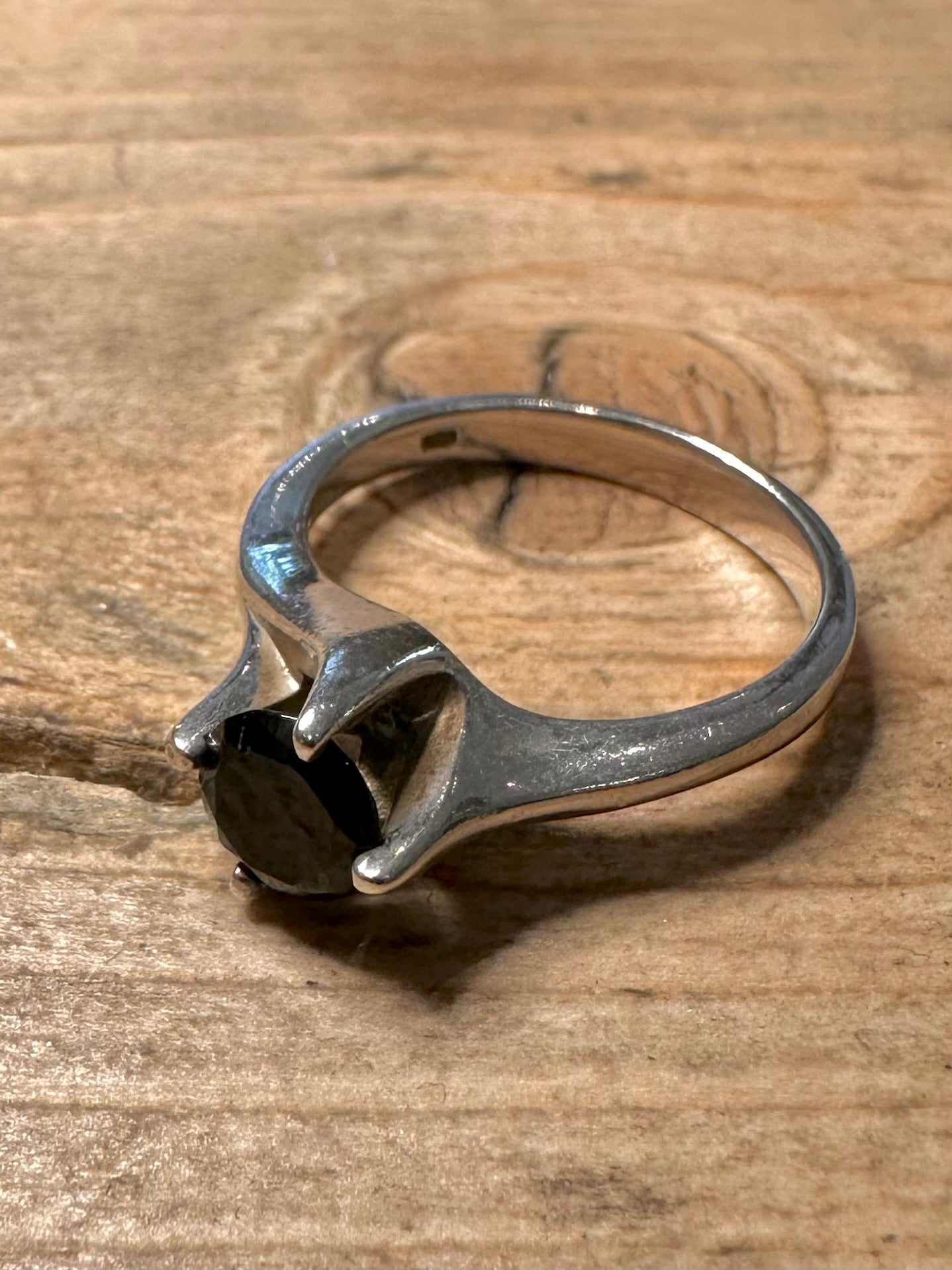 Vintage Black Stone 925 Silver Size N Ring