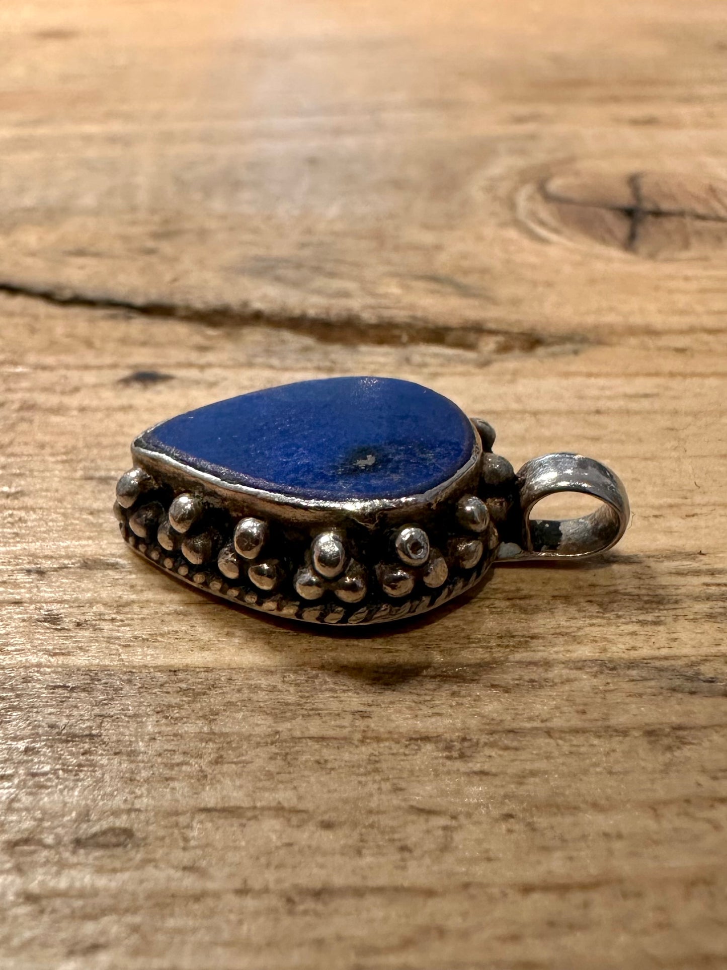 Vintage Ornate Lapis 925 Silver Pendant