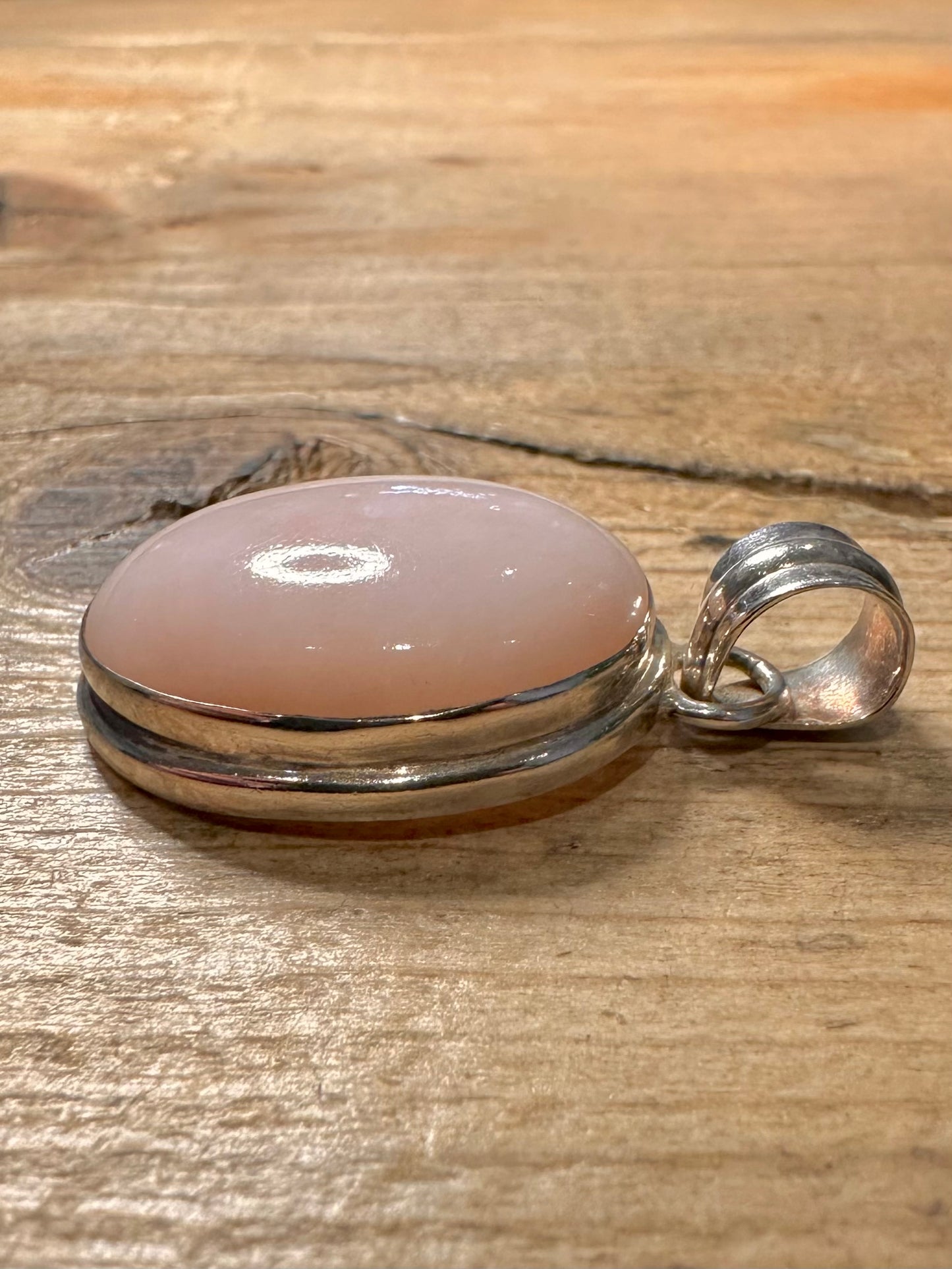 Vintage Pink Opal Oval 925 Silver Pendant