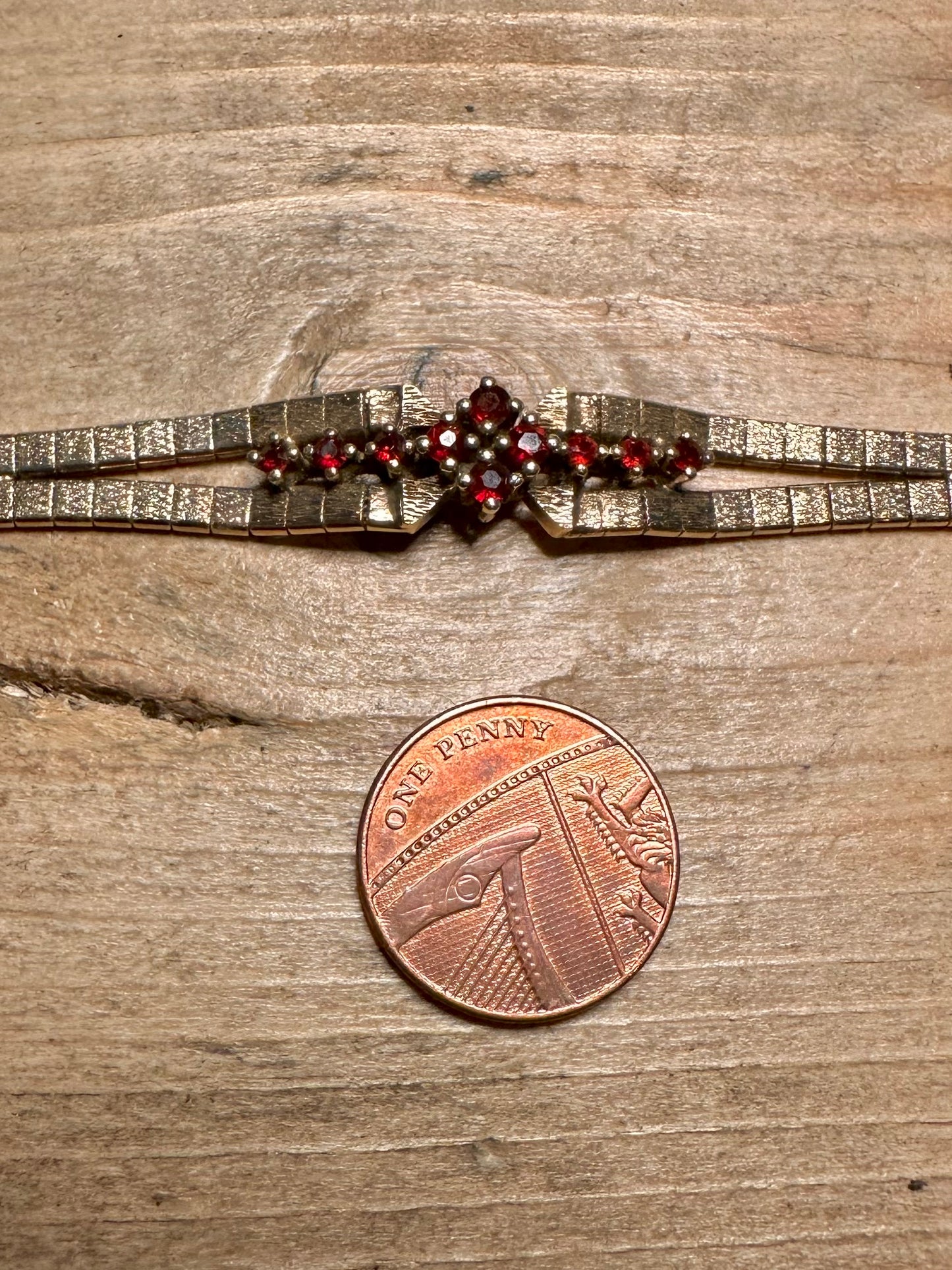 Vintage Garnet Gold on 925 Silver 6.5 inch Bracelet