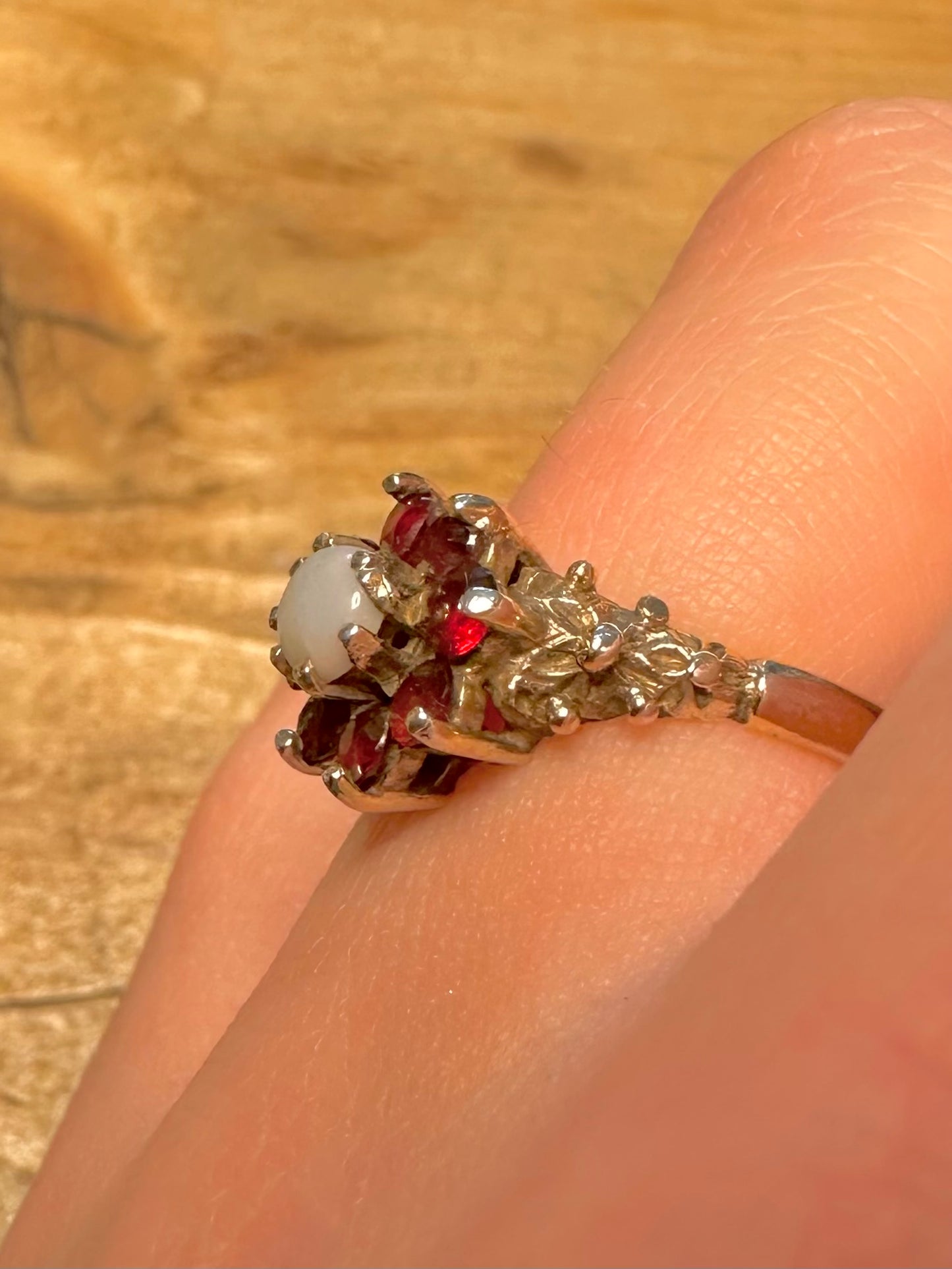 Vintage Opal and Garnet 925 Silver Size P Ring