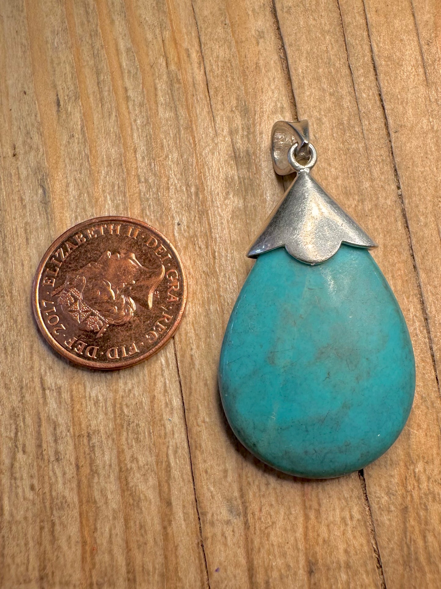 Modern Turquoise and Blue Green Quarts 925 Sterling Silver Pendant