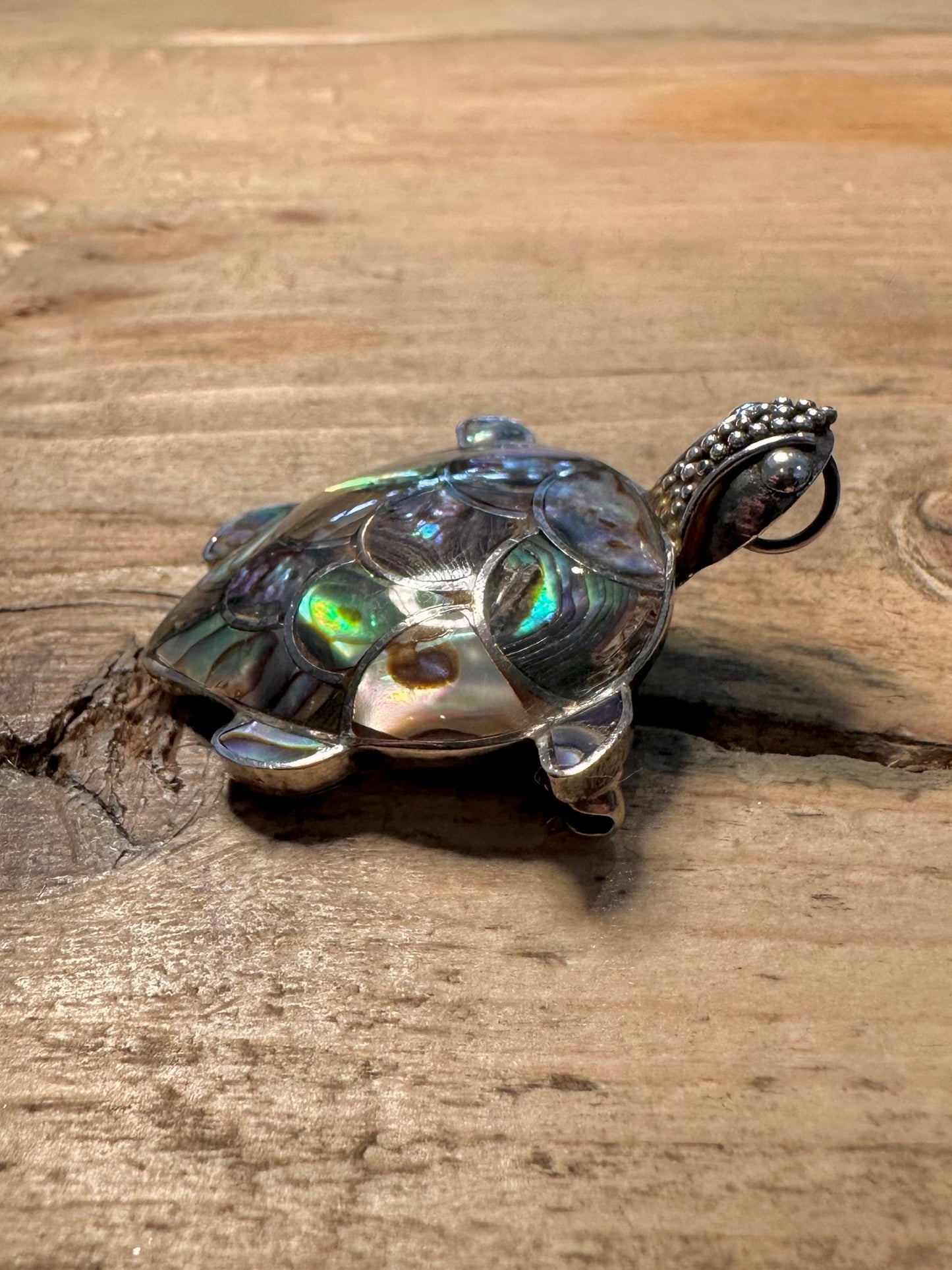 Vintage Abalone Turtle 925 Silver Brooch Pendant
