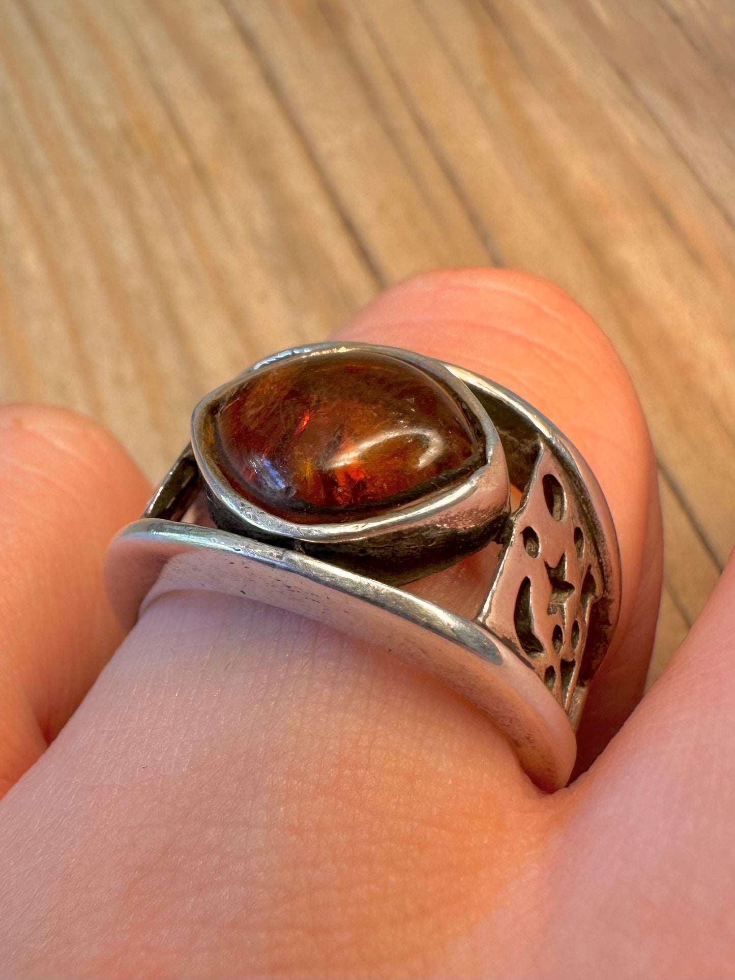 Vintage Amber Stars and Moons 925 Sterling Silver Size R Ring