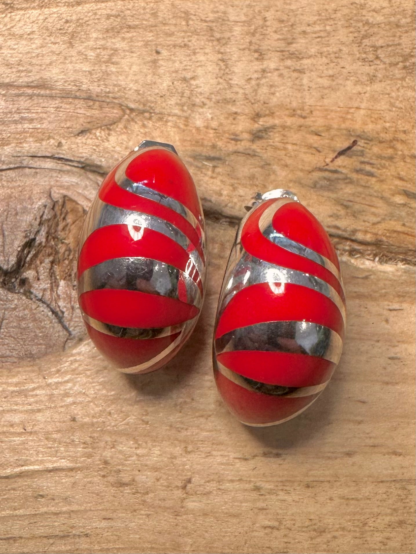 Abstract Red Chunky 925 Silver Earrings