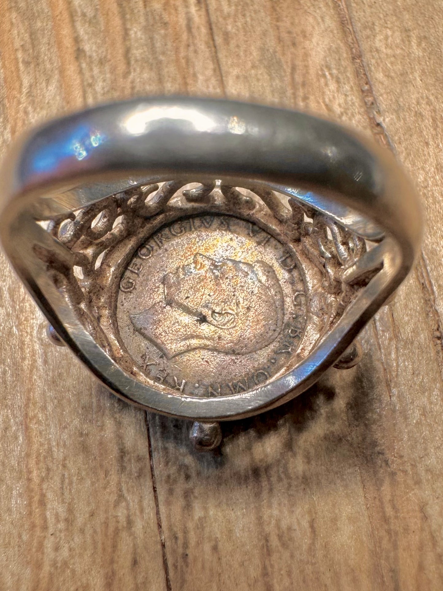Vintage 1937 Threepence Coin 1992 925 Sterling Silver Size P Ring