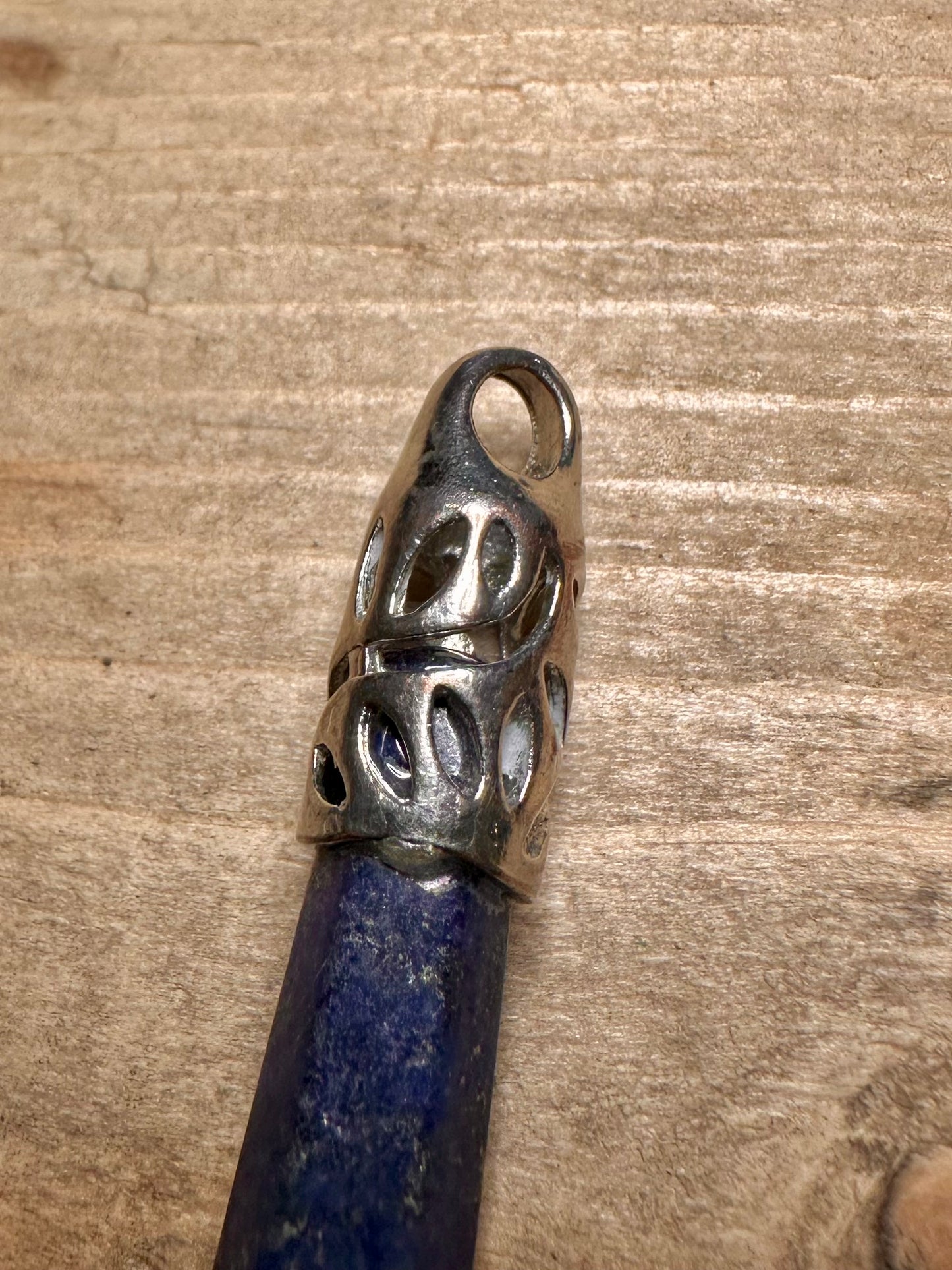 Vintage Lapis Pillar 925 Silver Pendant
