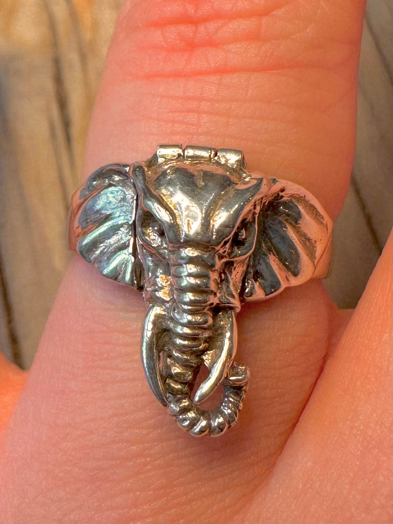 Vintage Elephant Opening Head 925 Silver Size Q Ring