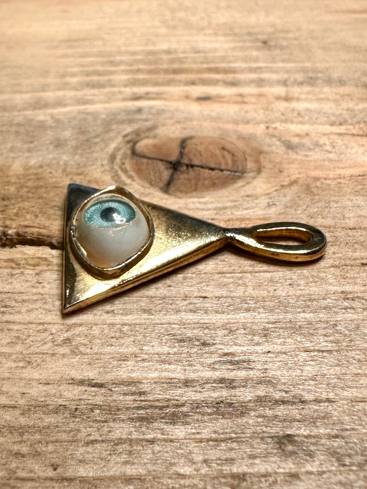 Vintage Eye Triangle Gold on 925 Silver Pendant