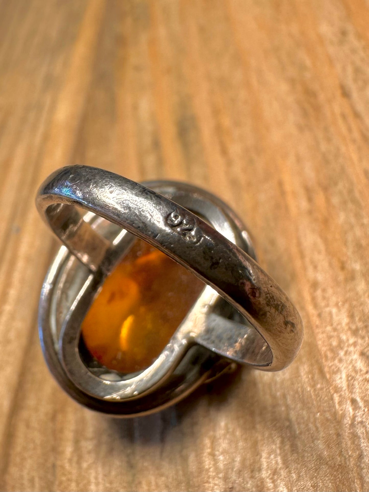 Vintage Art Nouveau Style Amber 925 Sterling Silver Size M Ring