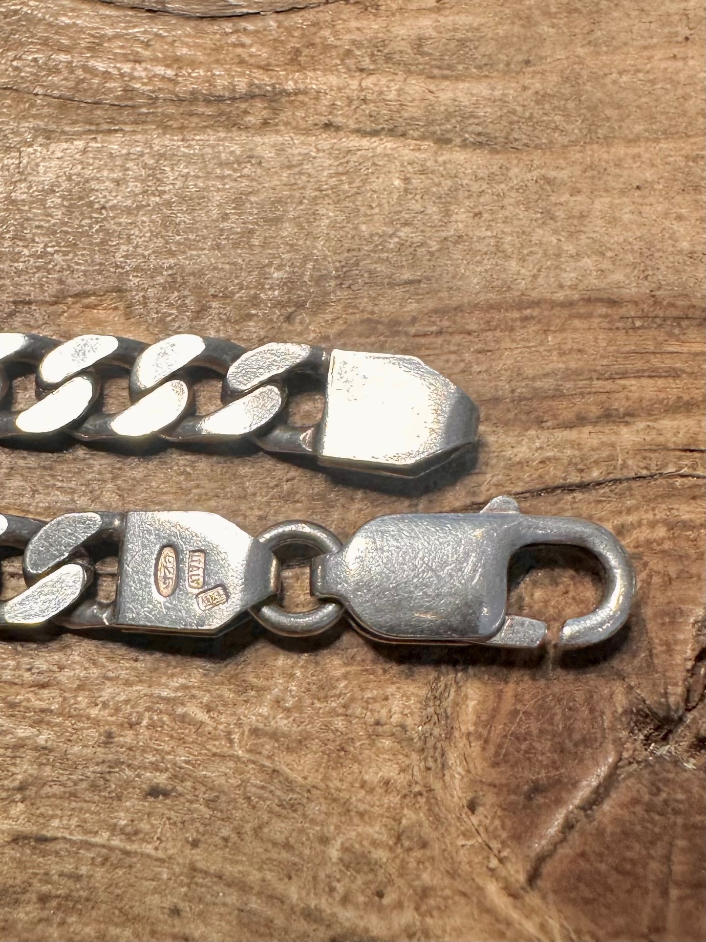 Vintage Identity Bar Curb Chain 925 Silver 7.8 inch Bracelet