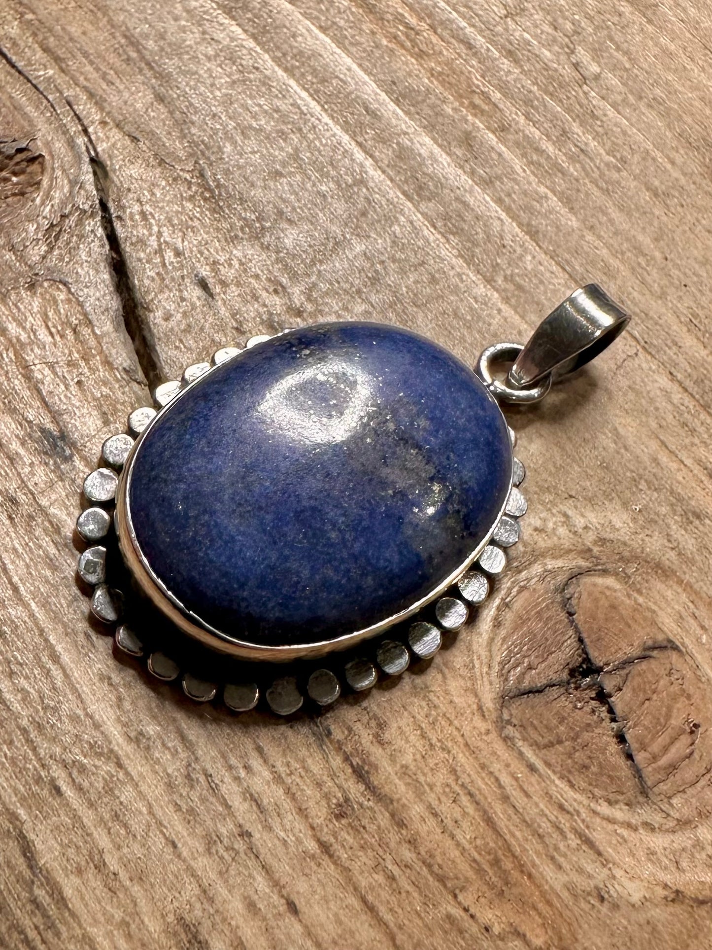 Vintage Oval Lapis Ornate 925 Silver Pendant