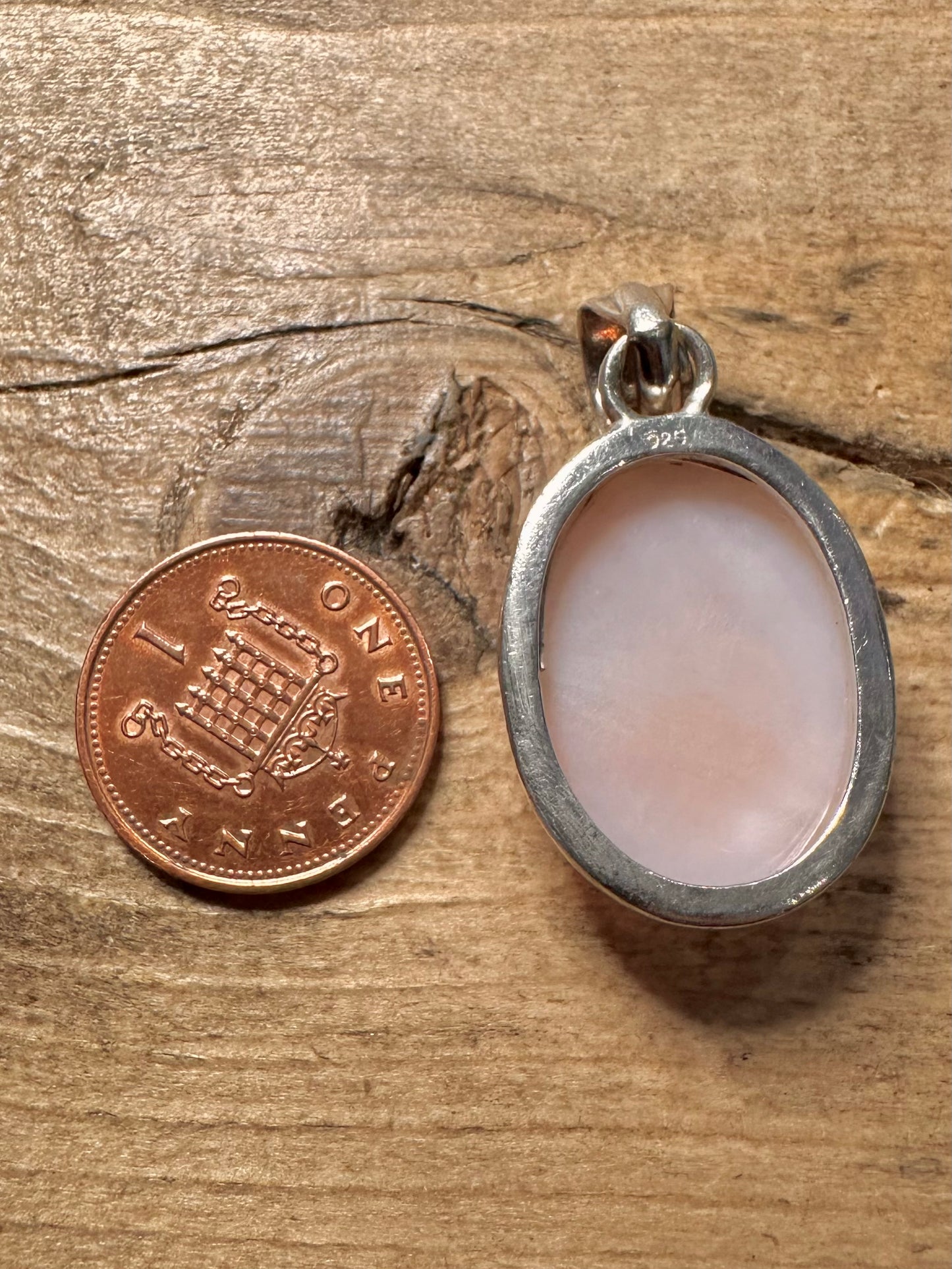 Vintage Pink Opal Oval 925 Silver Pendant