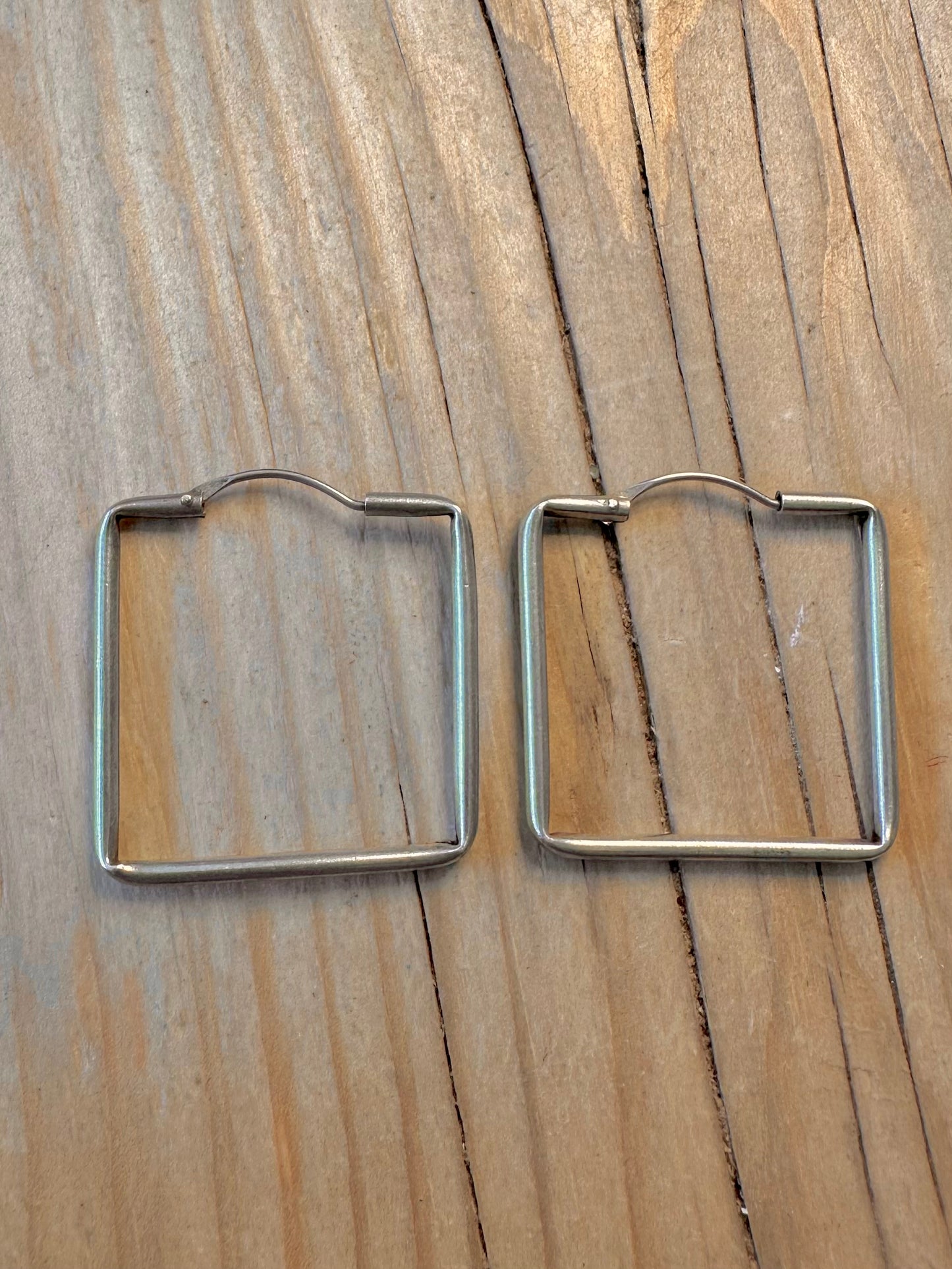 Abstract Square 925 Silver Hoop Earrings