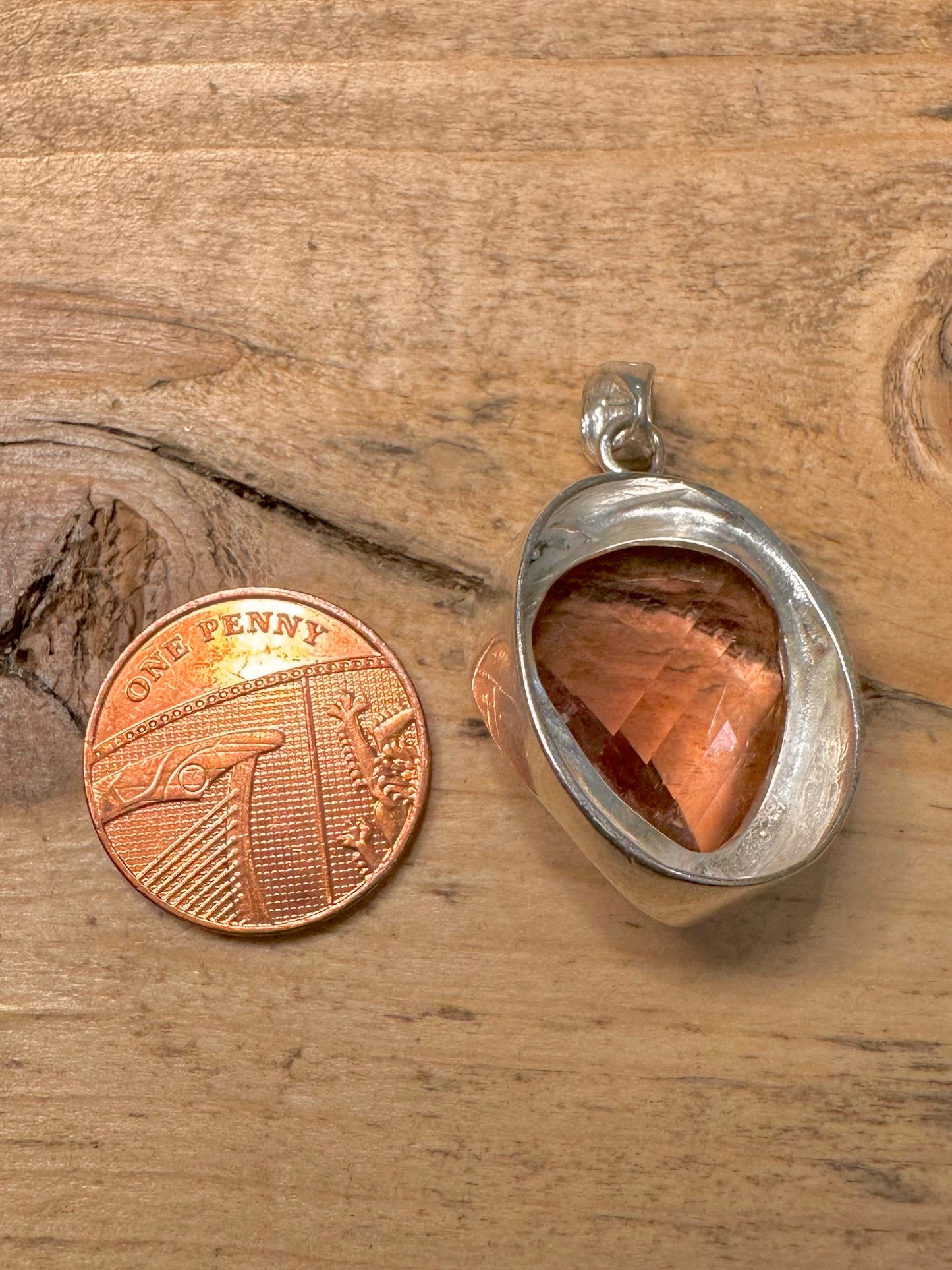 Abstract Peach Coloured Topaz 925 Silver Pendant