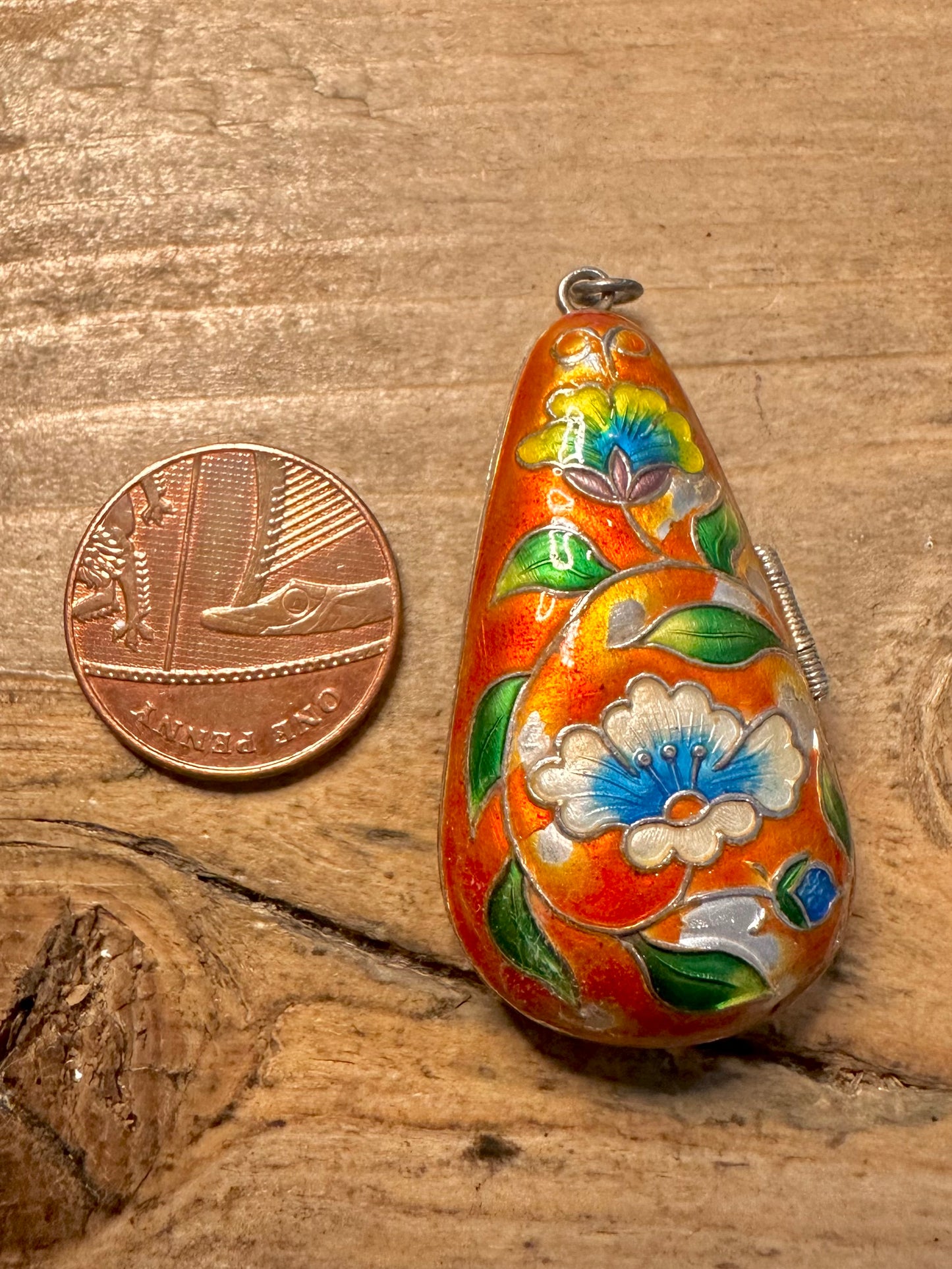 Vintage Enamel Painted Floral Locket 925 Silver Pendant
