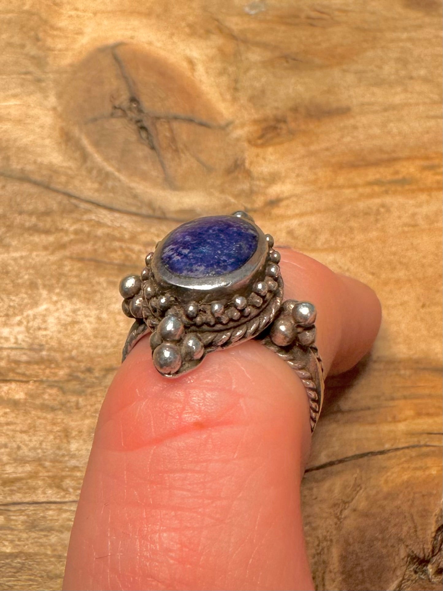 Vintage Lapis Boho Tribal 925 Silver Size J Ring