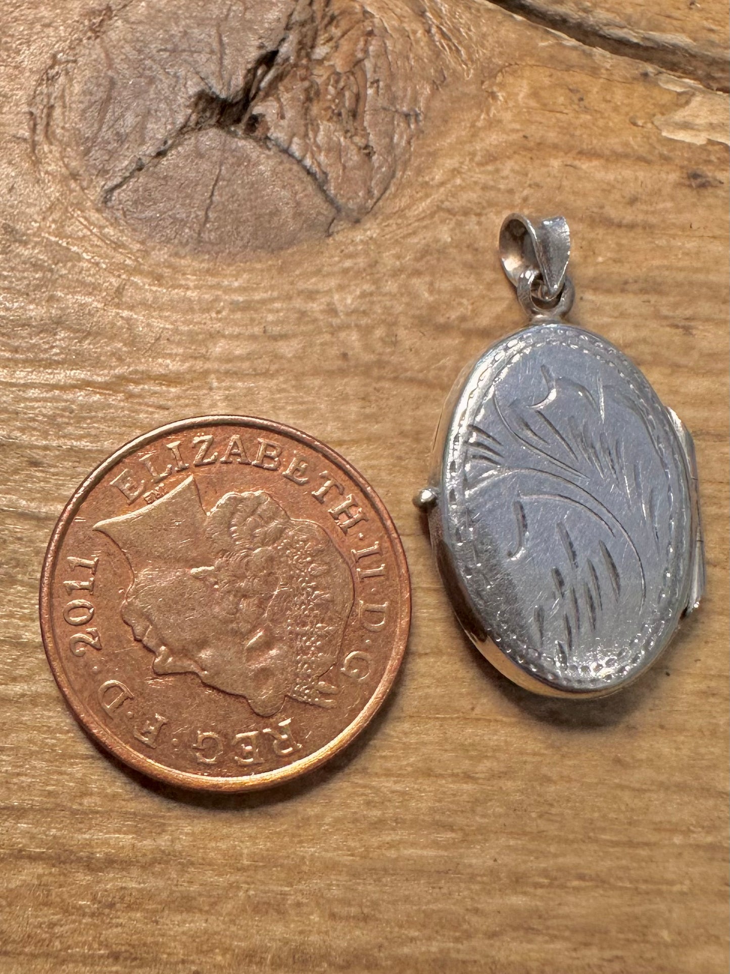 Vintage Oval Engraved 925 Silver Locket Pendant