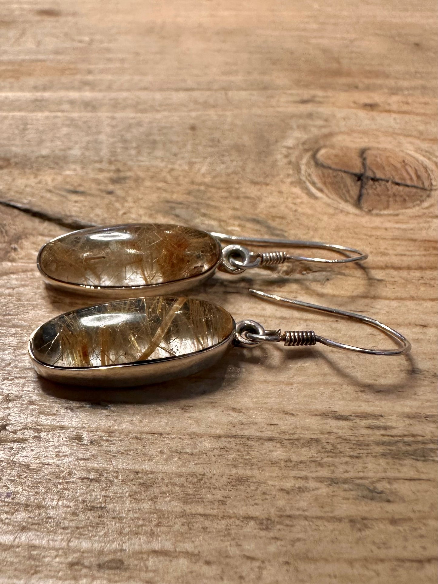 Vintage Rutile Elongated 925 Silver Earrings