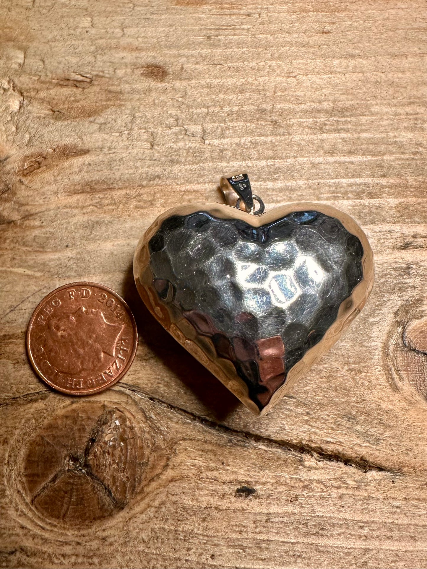 Abstract Hammered Large Puff Heart 925 Silver Pendant
