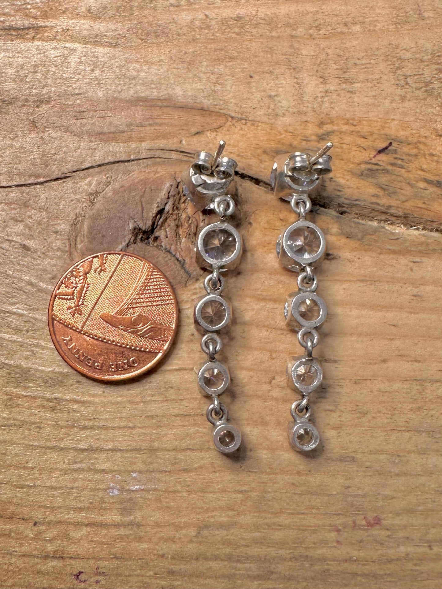 Vintage White CZ Dangle 925 Silver Earrings