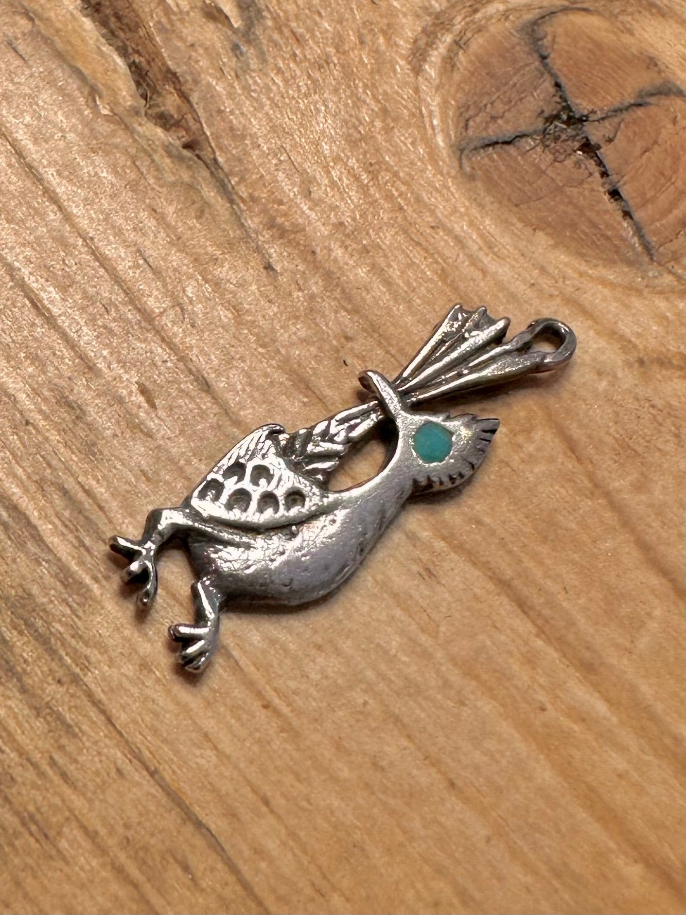 Vintage Roadrunner Turquoise 925 Silver Pendant