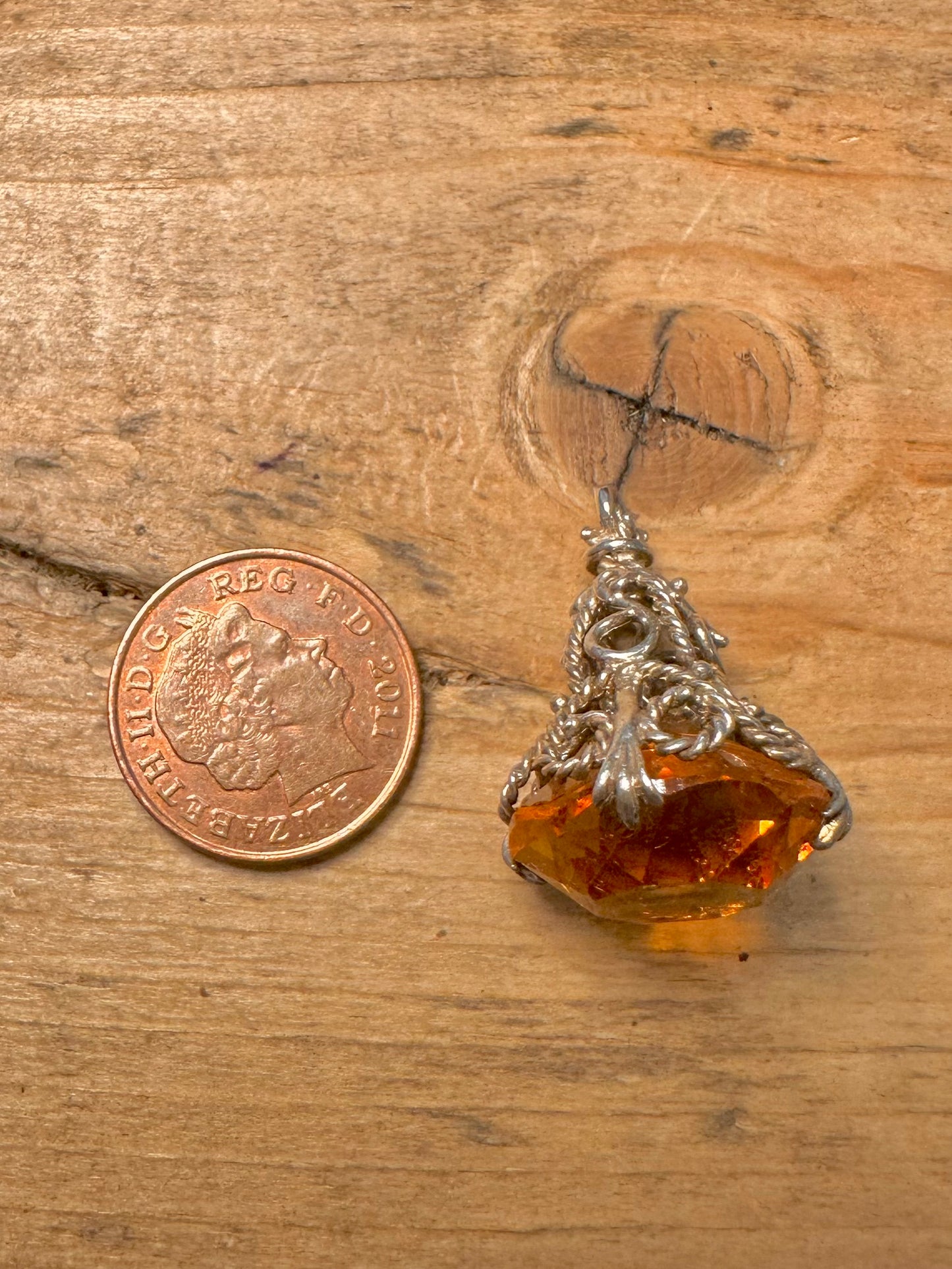 Vintage Citrine Filigree 925 Silver Pendant