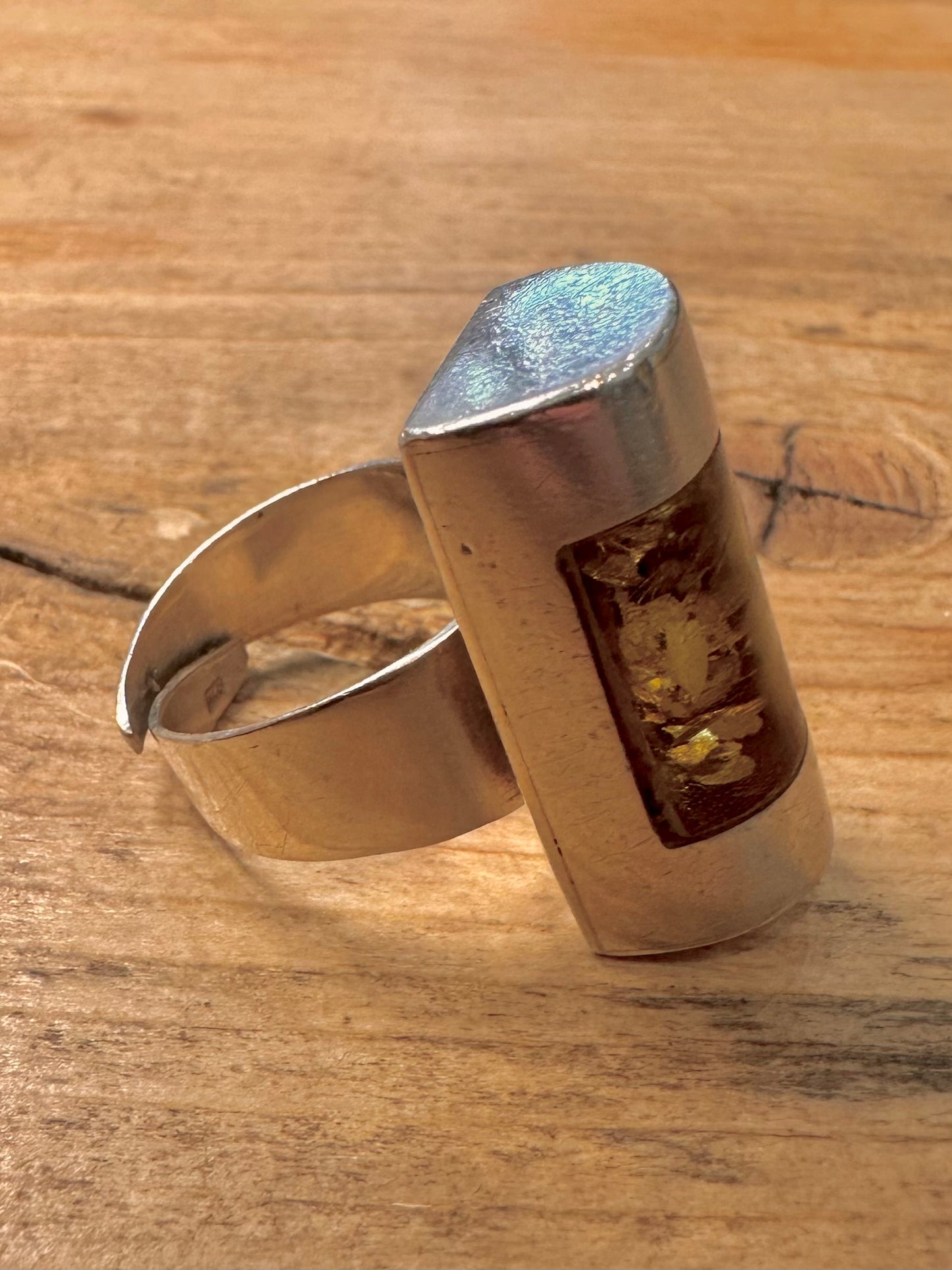 Modernist Amber Bar 925 Silver Size O1/2 Adjustable Ring