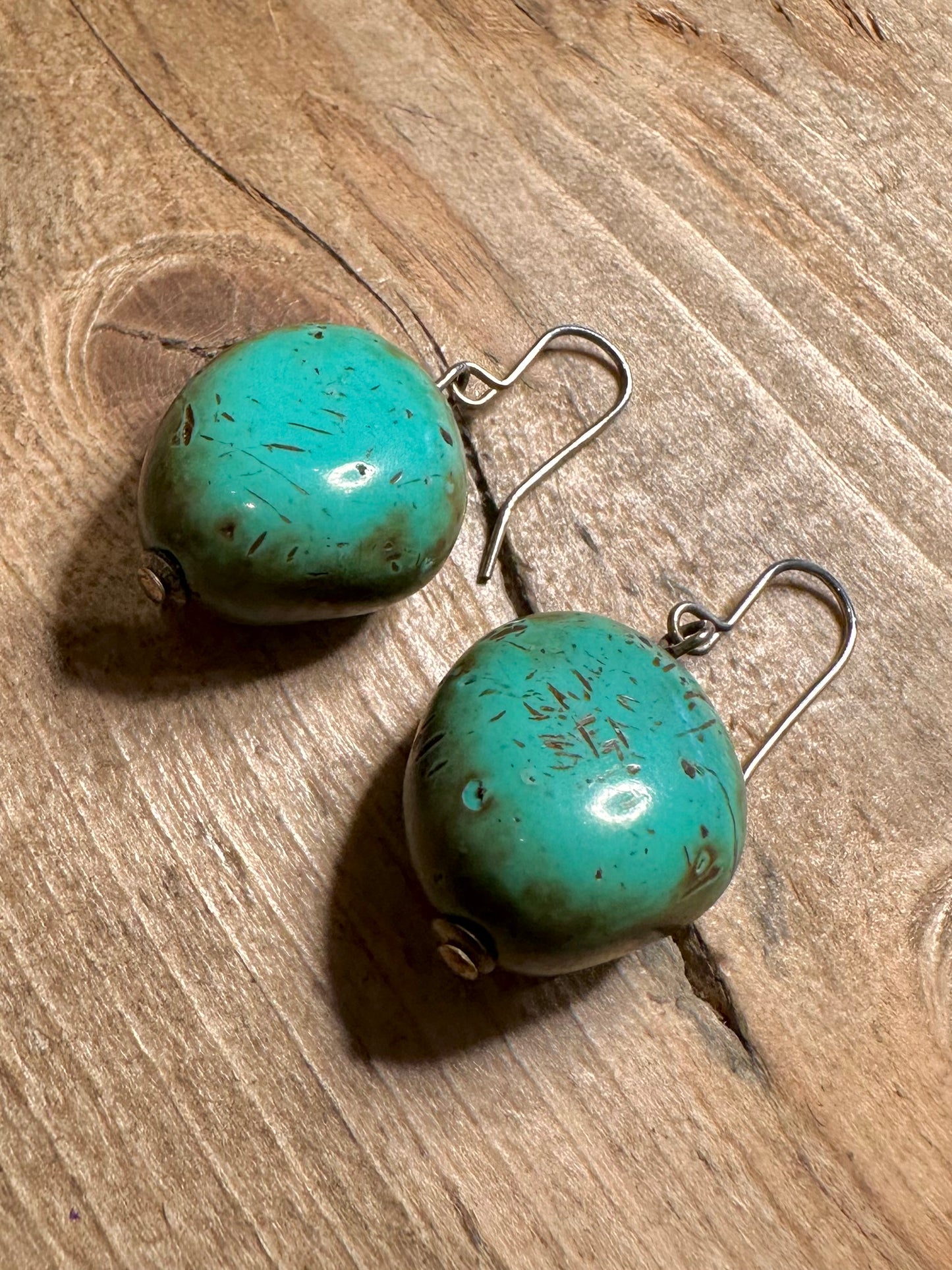 Vintage Polished Turquoise 925 Silver Earrings