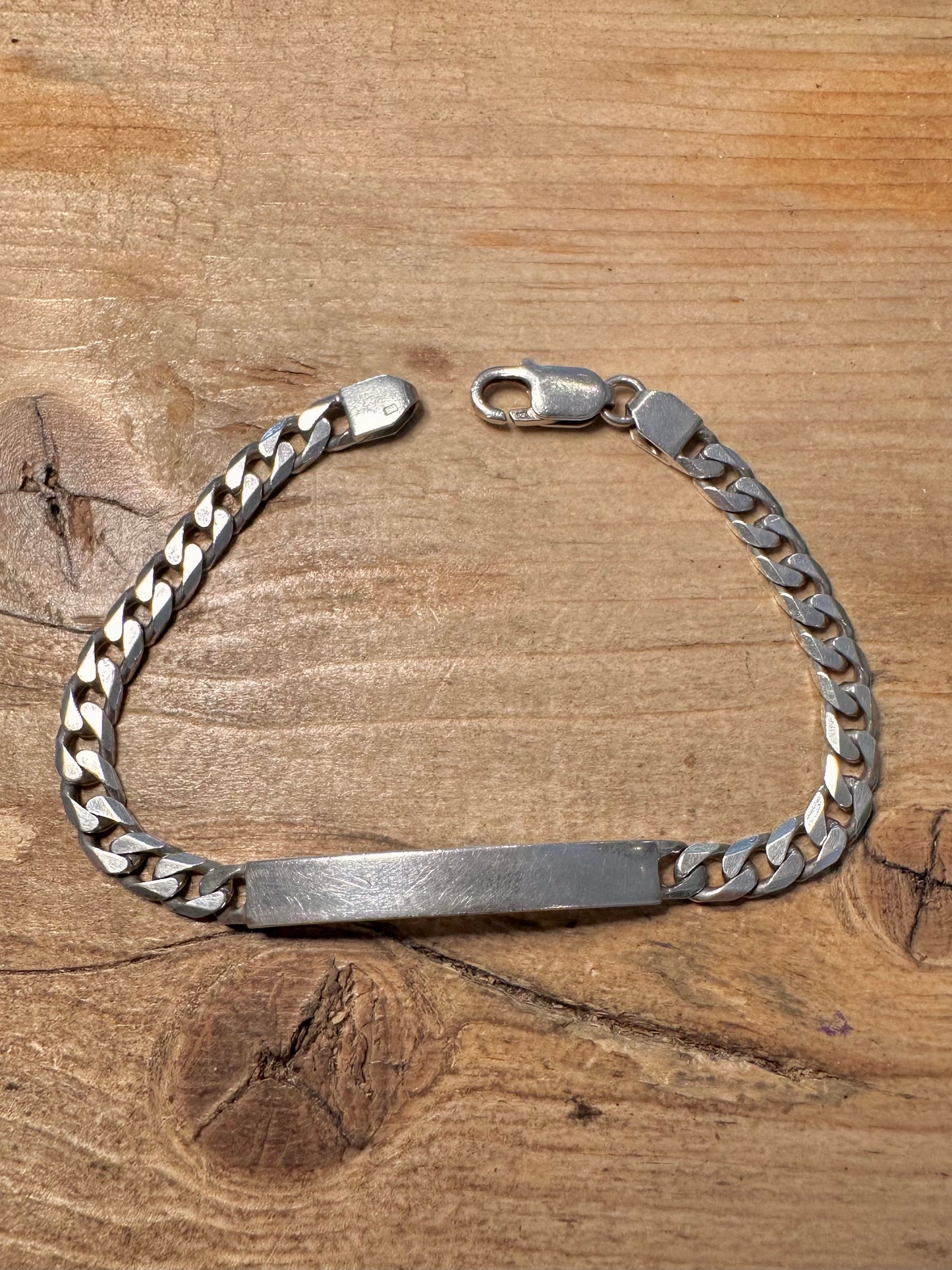 Vintage Identity Bar Curb Chain 925 Silver 7.8 inch Bracelet
