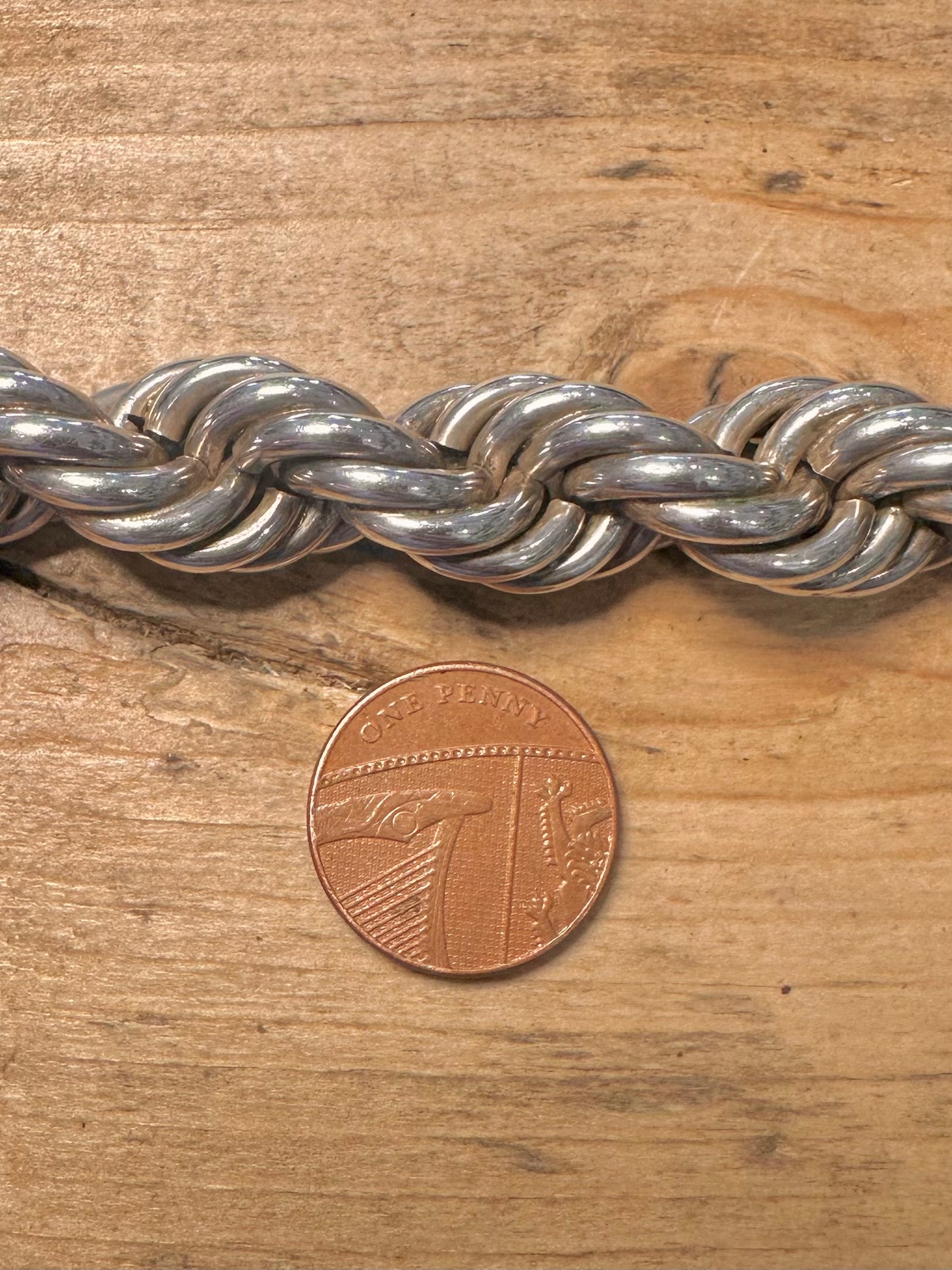 Vintage Chunky Twist Rope T Bar 925 Silver Mexico 18 inch Necklace