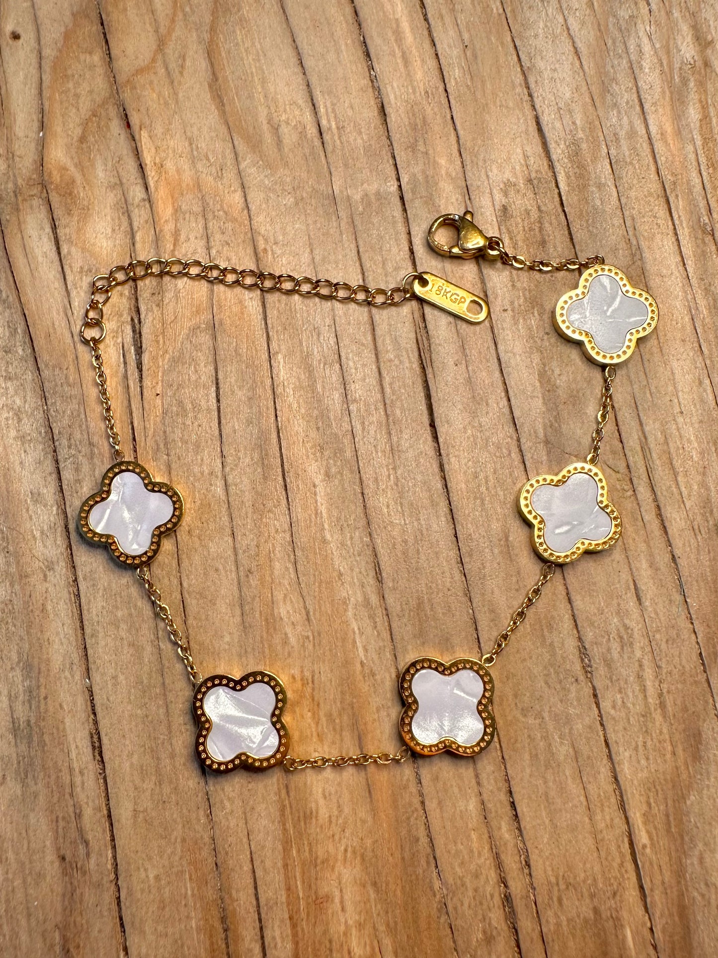 Vintage Van Cleef Style Mother of Pearl 18K Gold Plate 6.5 or 9 inch Costume Bracelet