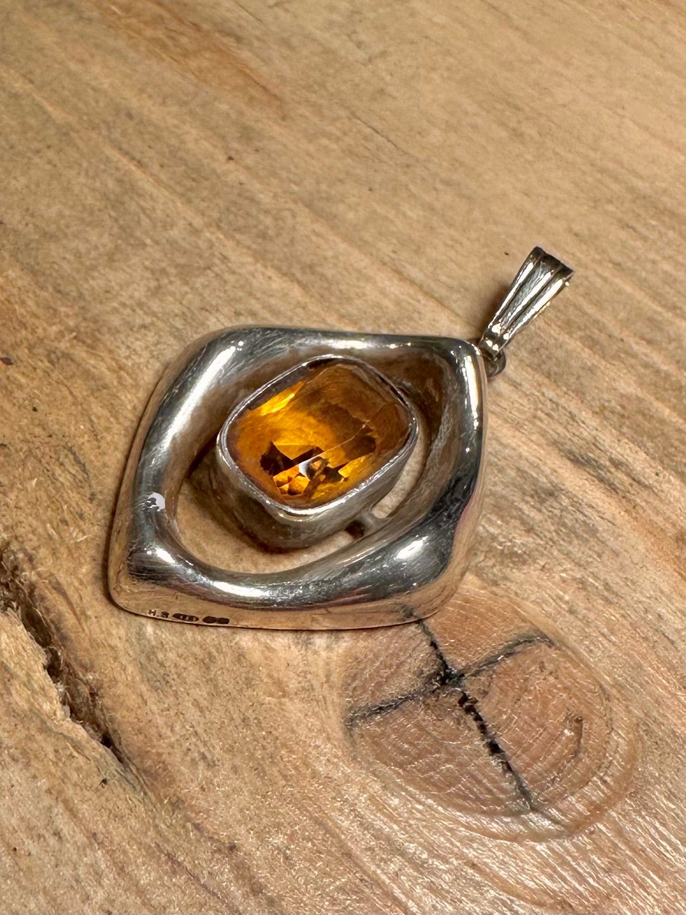 Vintage Abstract Citrine 925 Silver Pendant