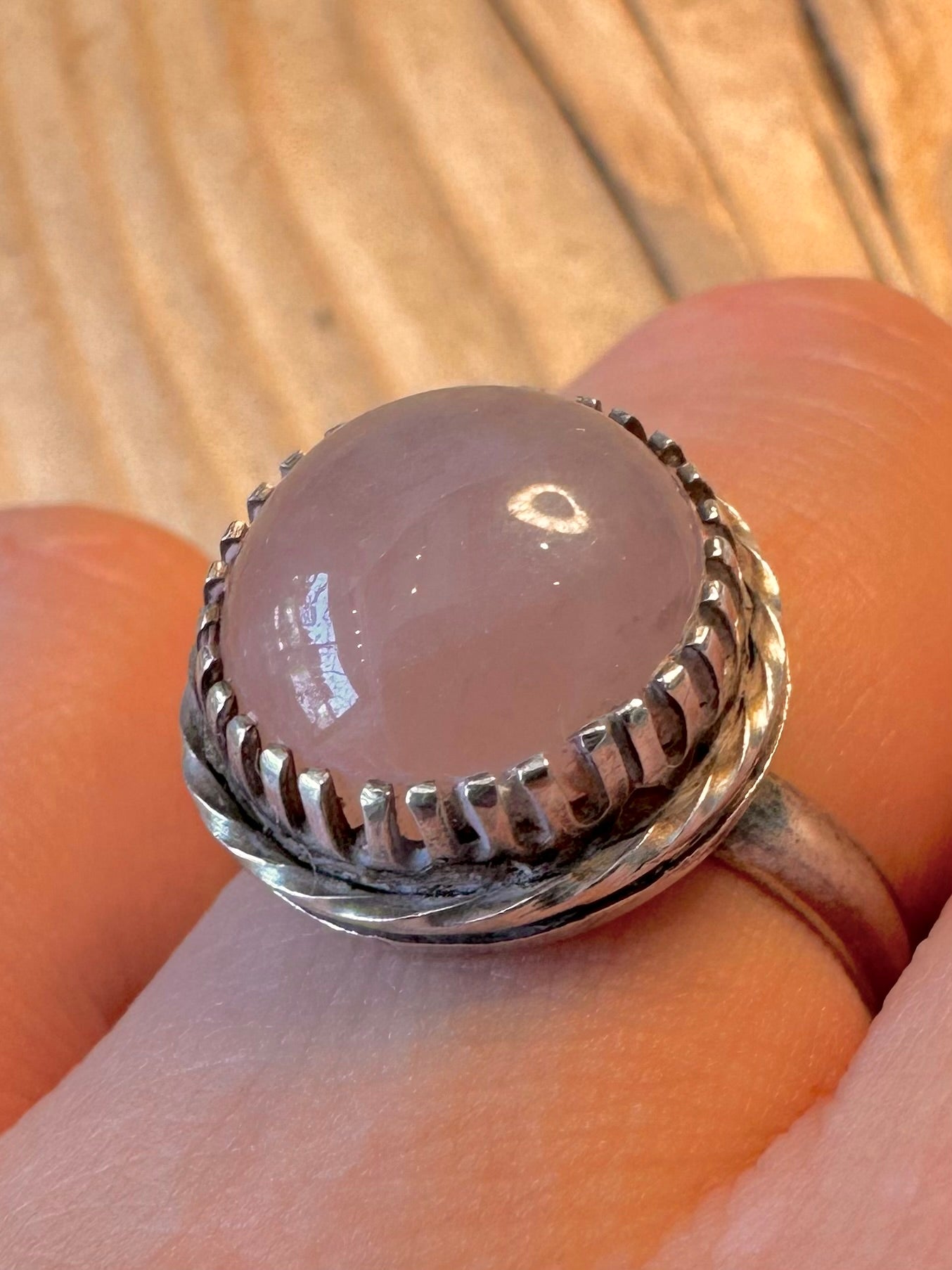 Vintage Rose Quarts 925 Silver Size O1/2 Ring