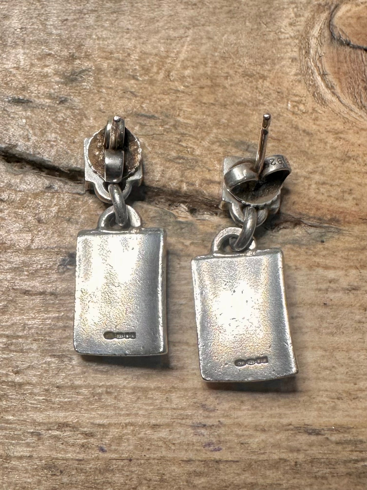 Abstract Square Heart Gold 925 Silver Earrings