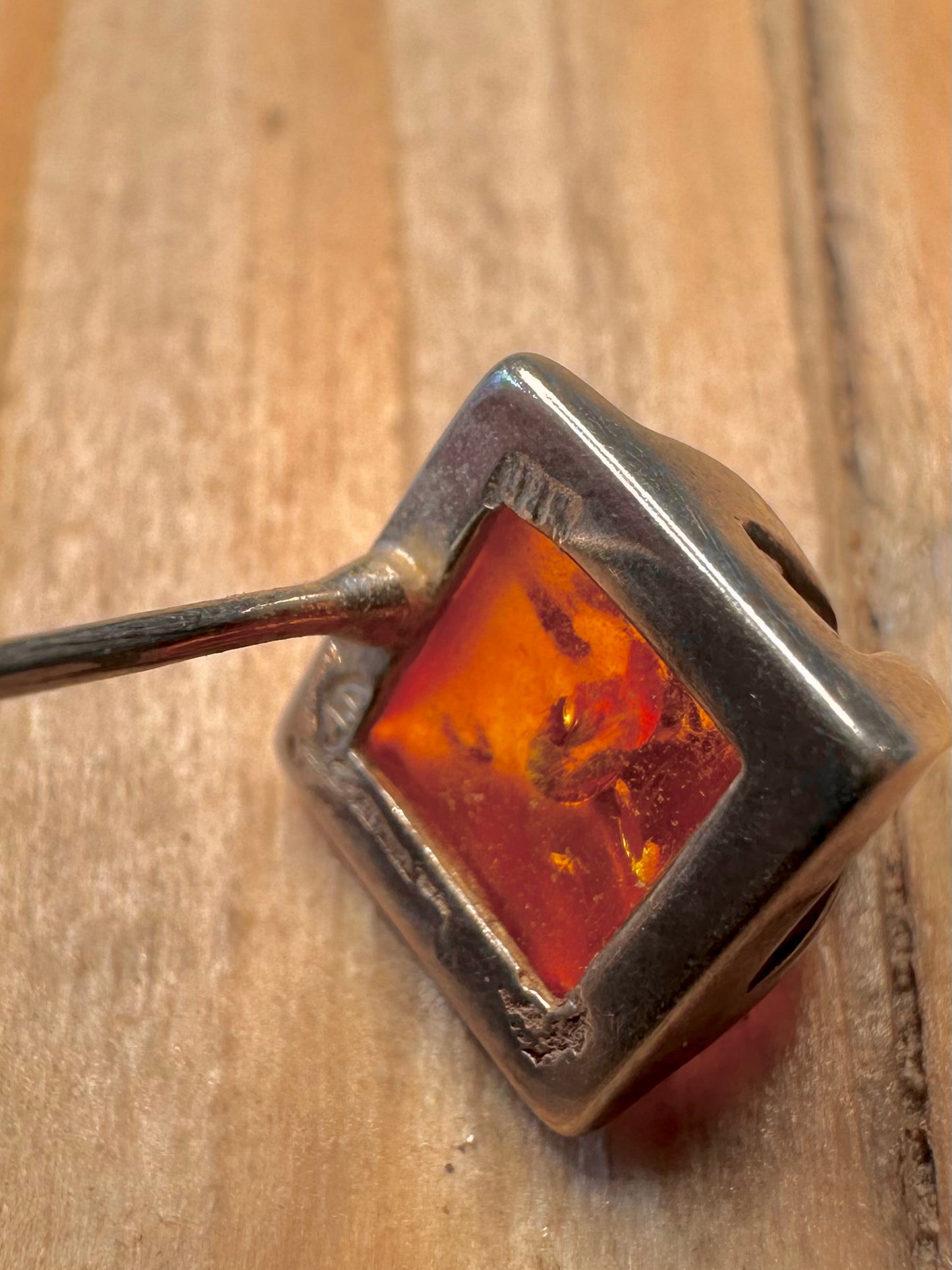 Vintage Square Amber White Stone 925 Sterling Silver Stud Earrings