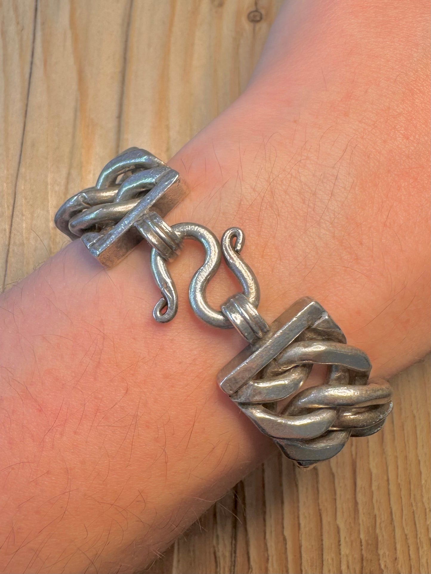 Vintage Chunky Unique Heavy Link 925 Sterling Silver 8.5 inch Bracelet