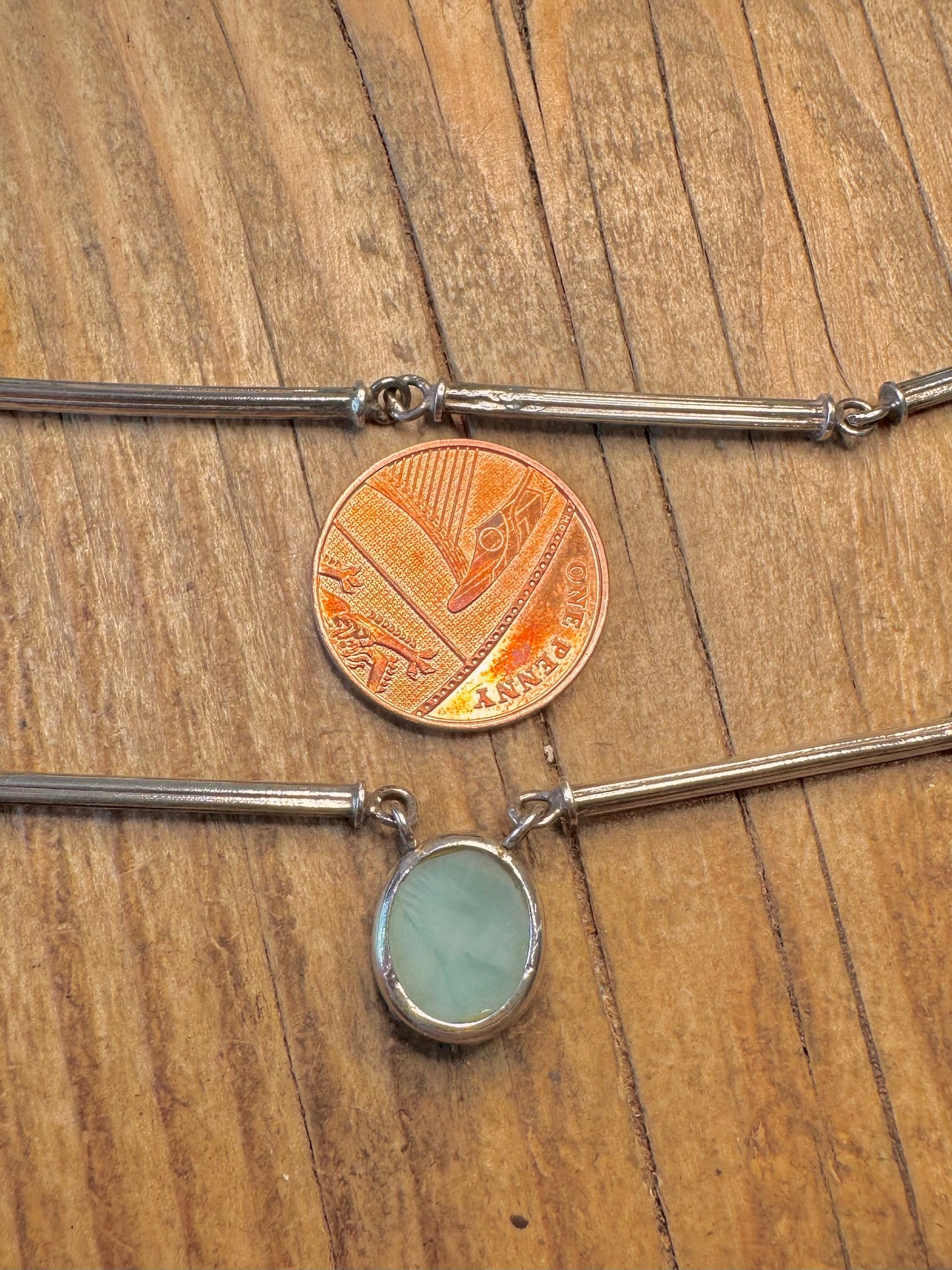 Blue Stone Bar Link 925 Sterling Silver 17 inch Necklace