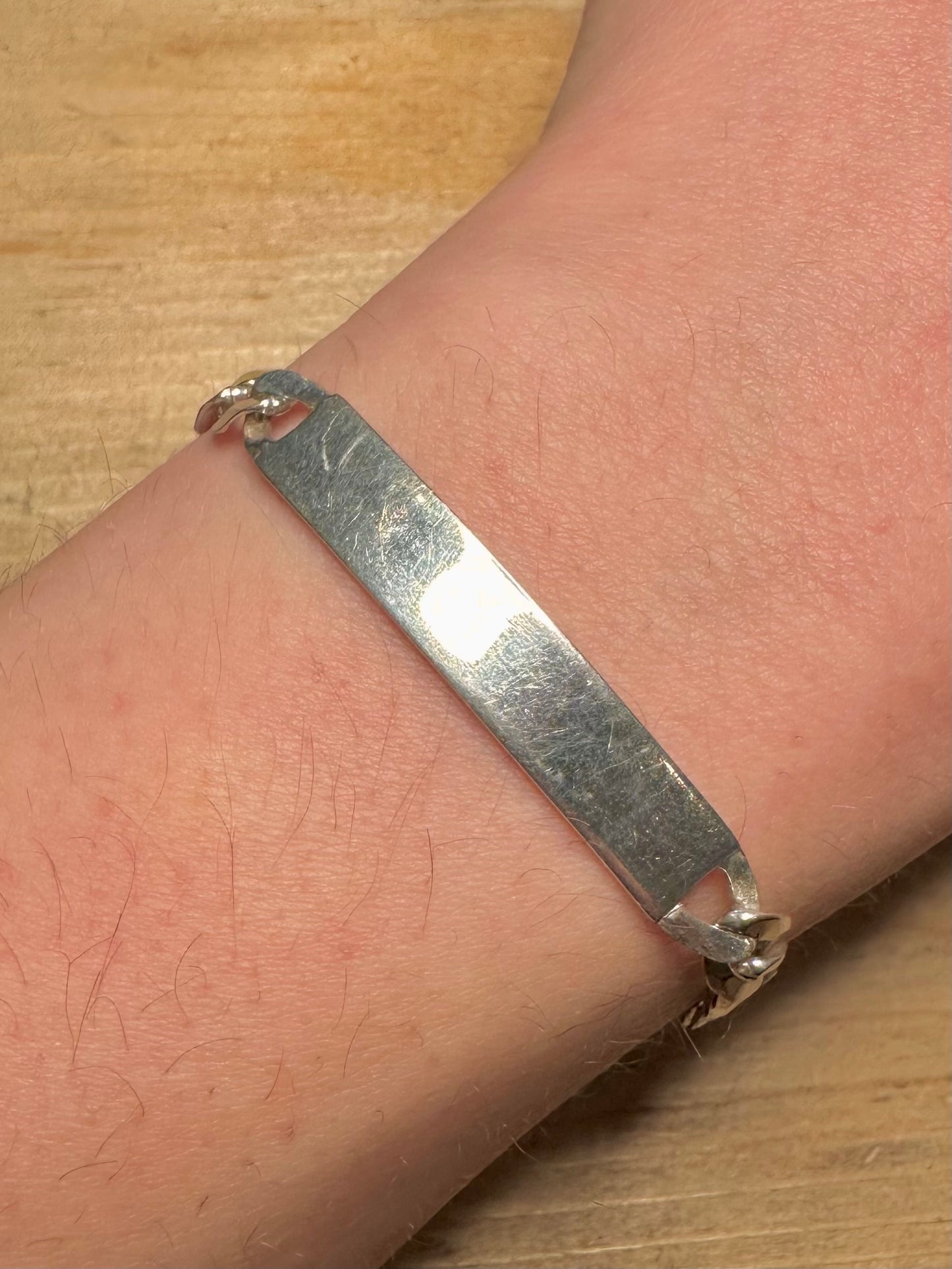 Vintage Identity Bar Curb Chain 925 Silver 8 inch Bracelet