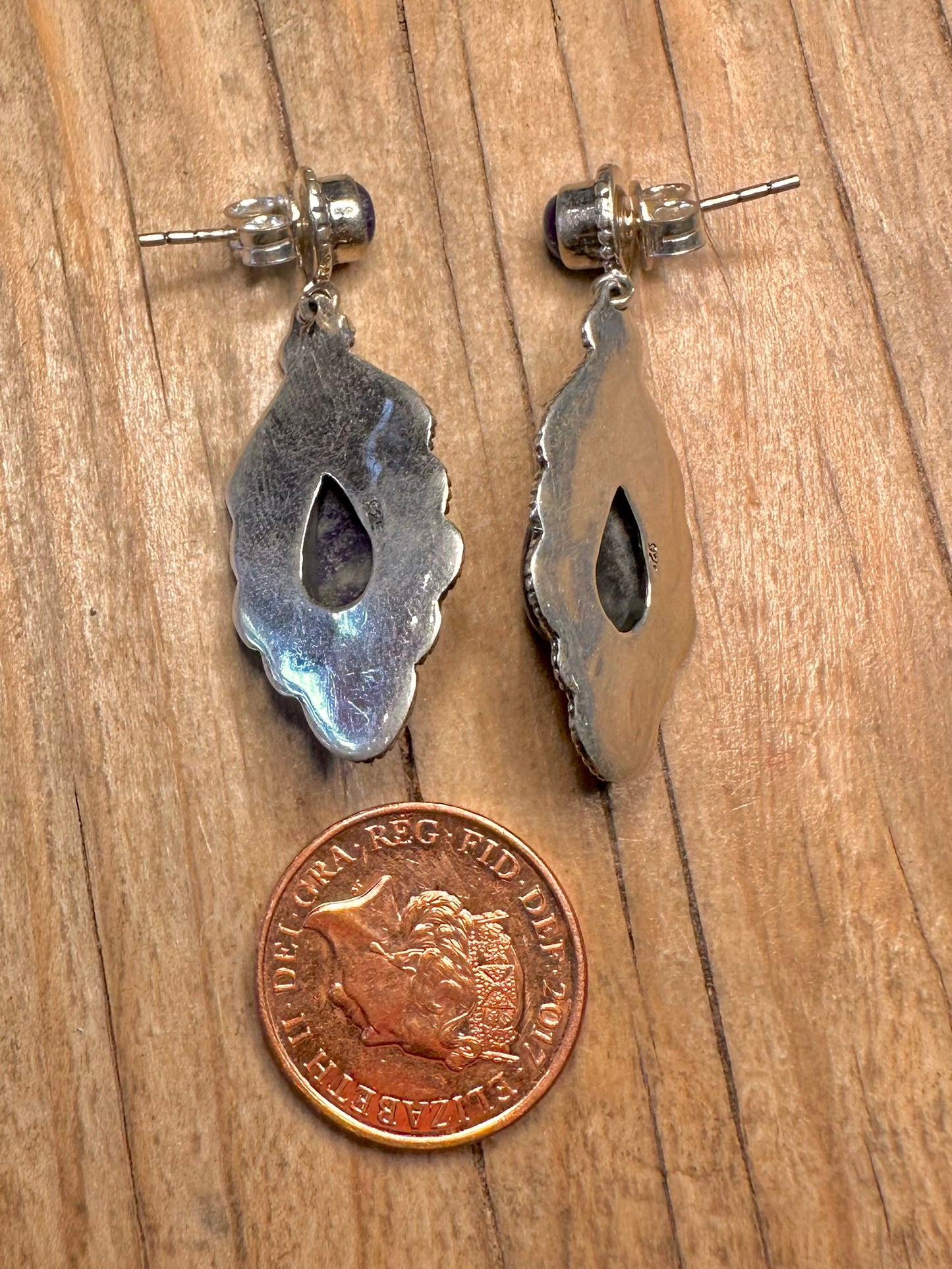 Vintage Lapis Ornate Dangle 925 Sterling Silver Earrings