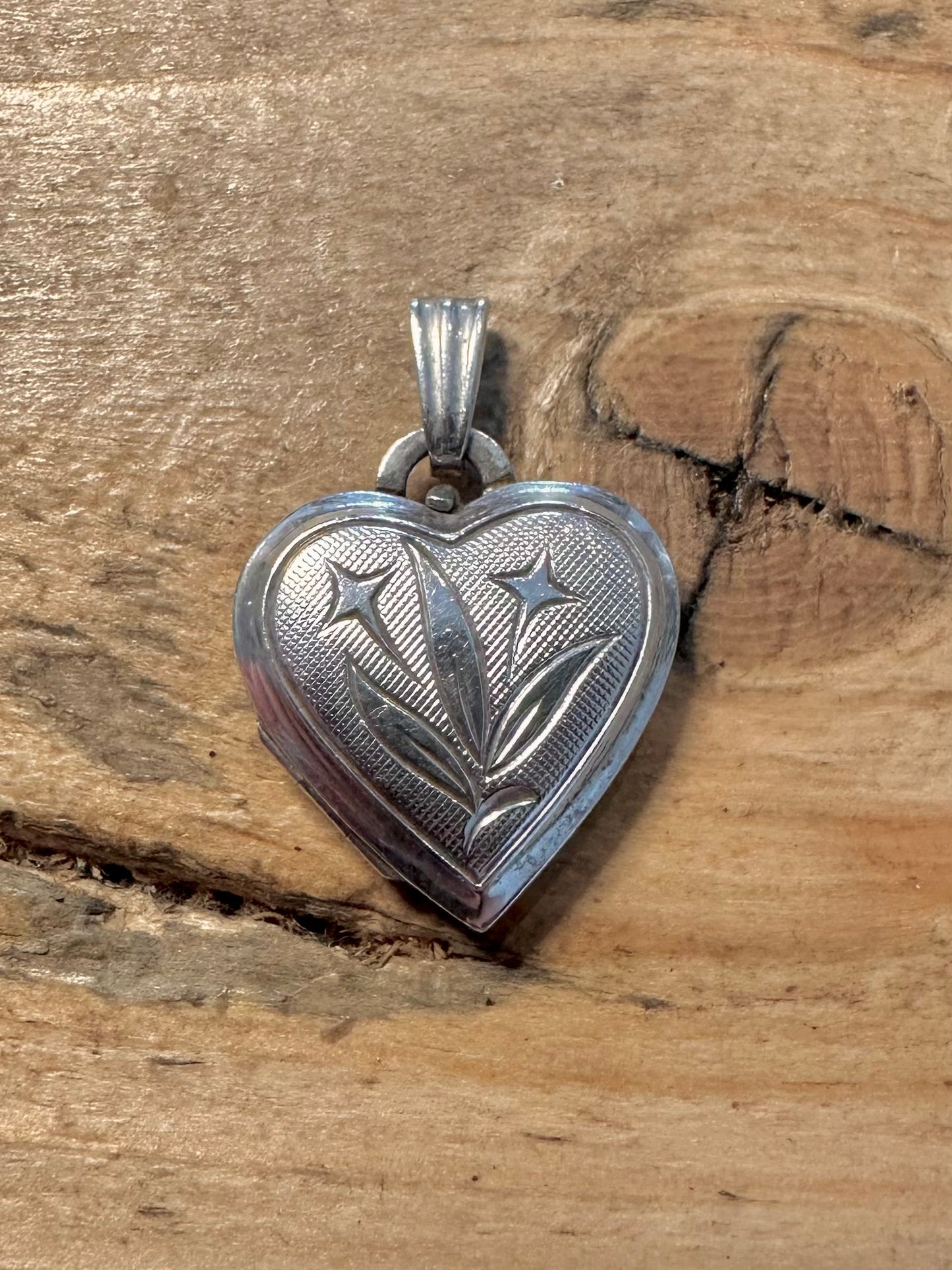 Vintage Heart Flower Engraved Locket 925 Silver Pendant