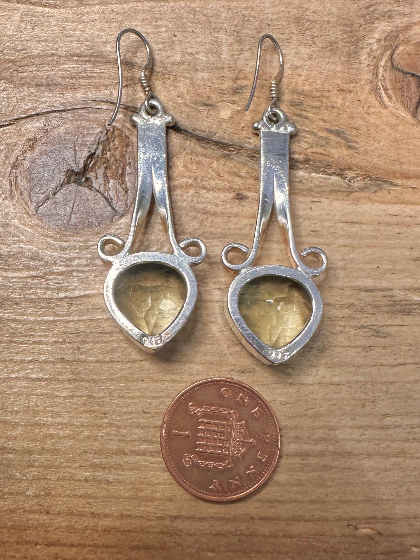 Vintage Green Amethyst Dangle 925 Silver Earrings
