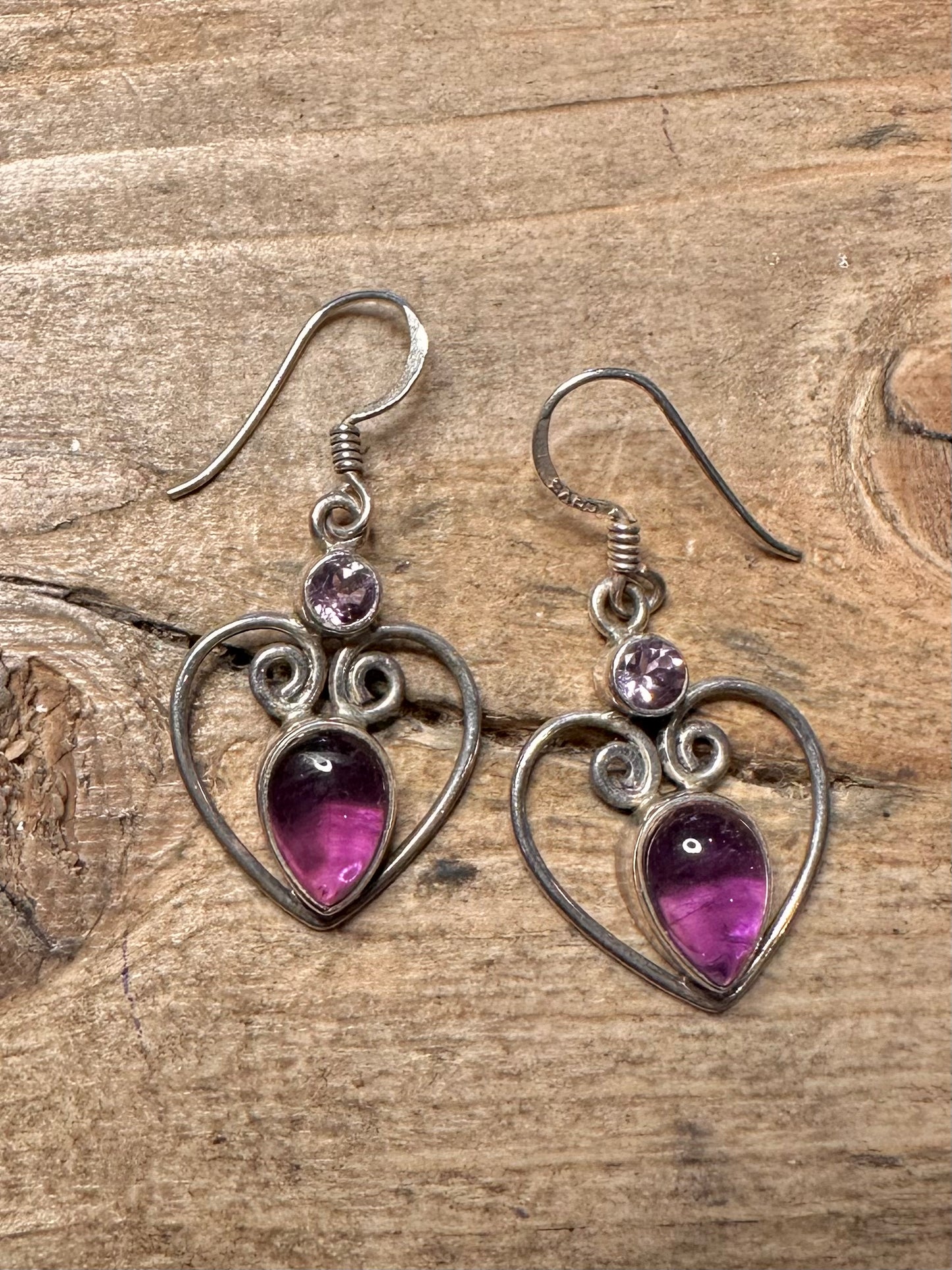 Vintage Amethyst Ornate 925 Silver Earrings