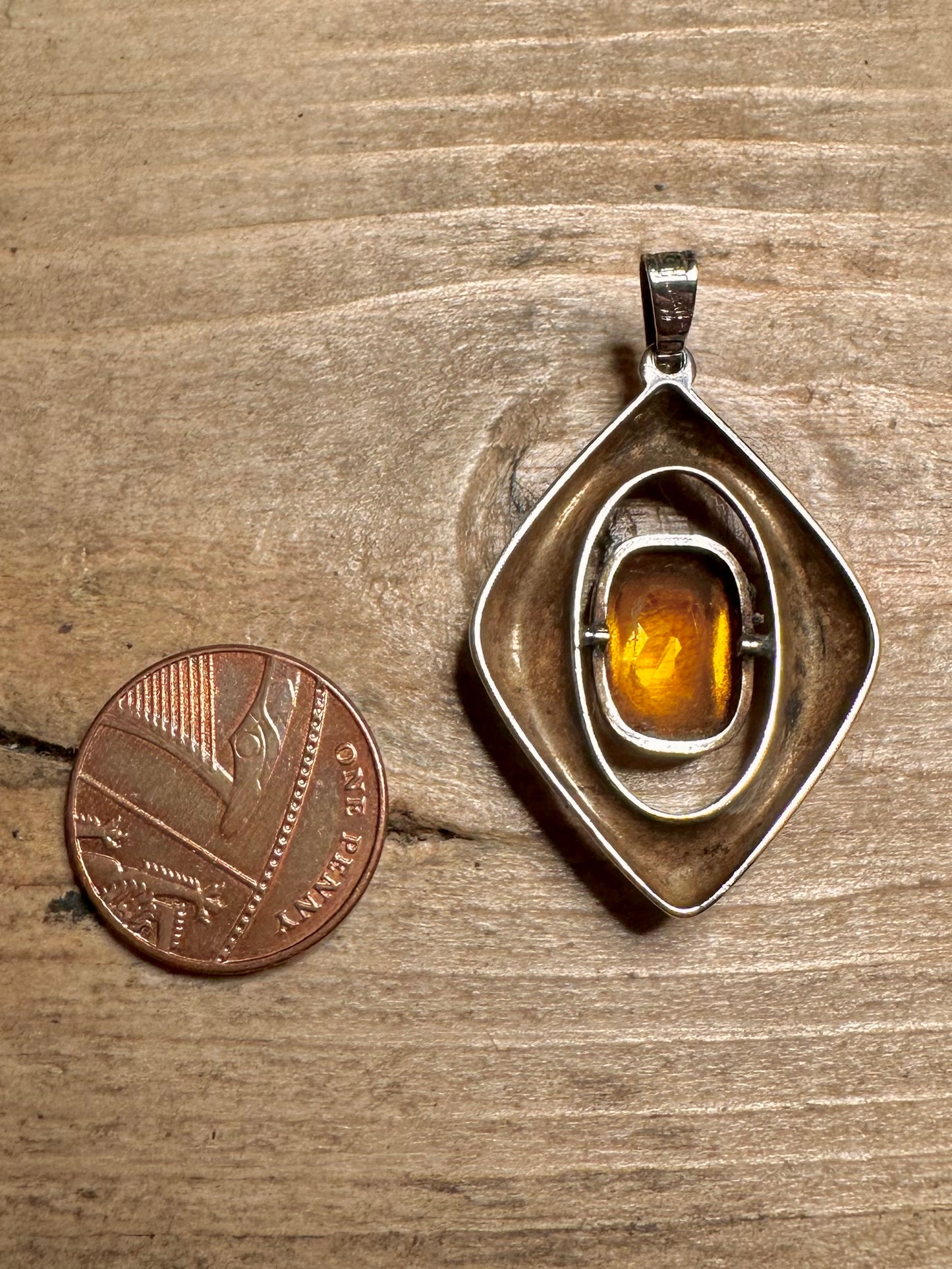 Vintage Abstract Citrine 925 Silver Pendant